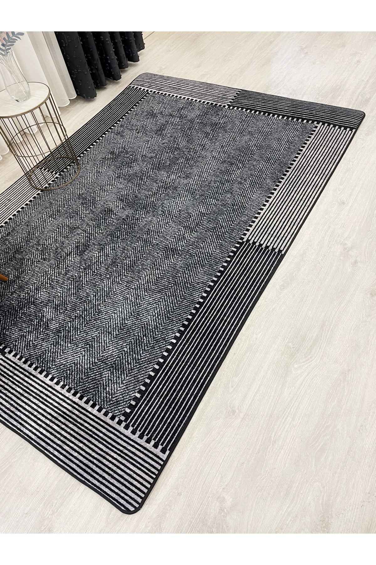 GRİ-SİYAH Jüt Sisal Görünüm Kaymaz Taban Yolluk Halı