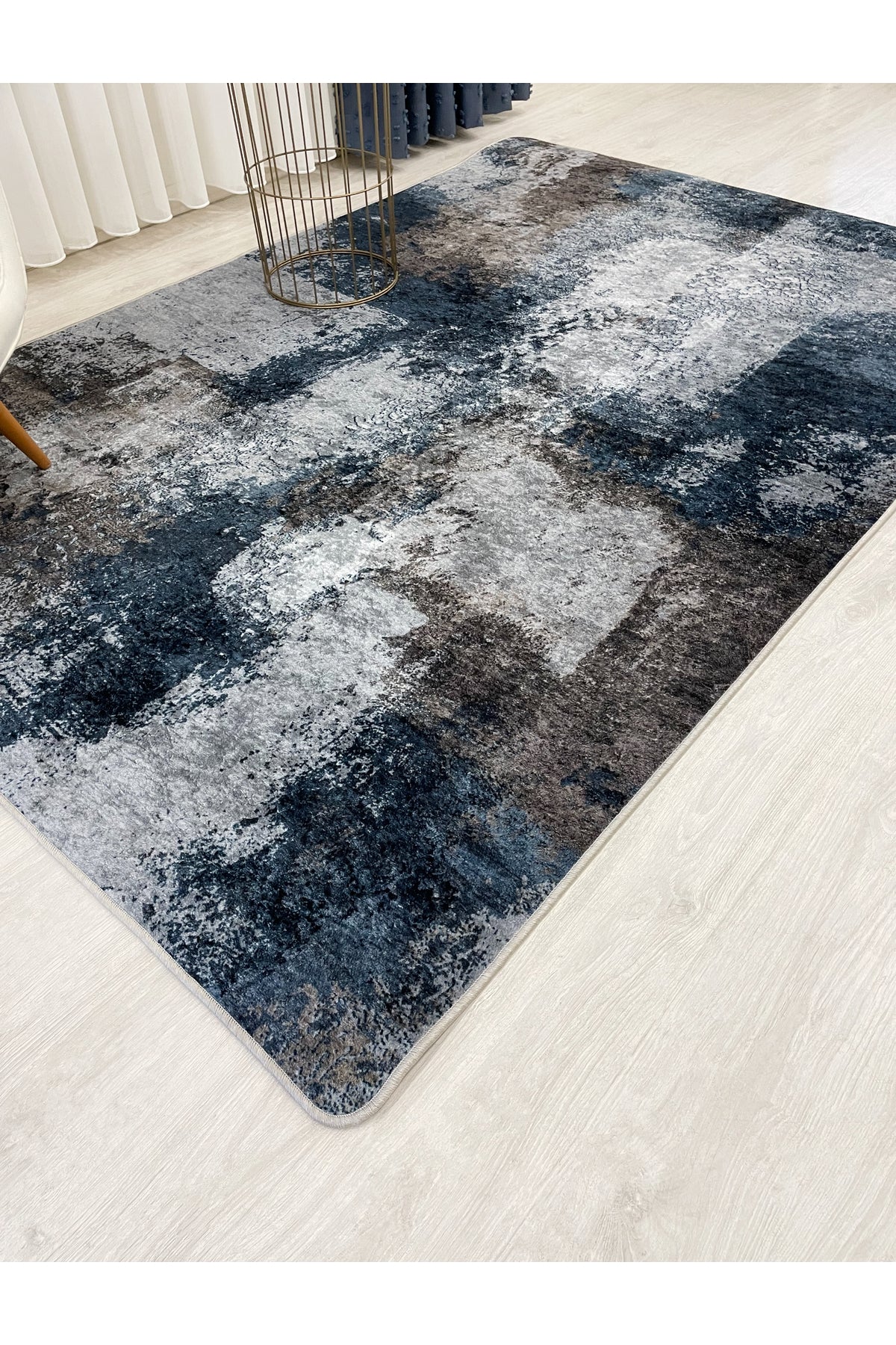 GRİ-LACİVERT Abstract Desenli Kaymaz Taban Yolluk Halı