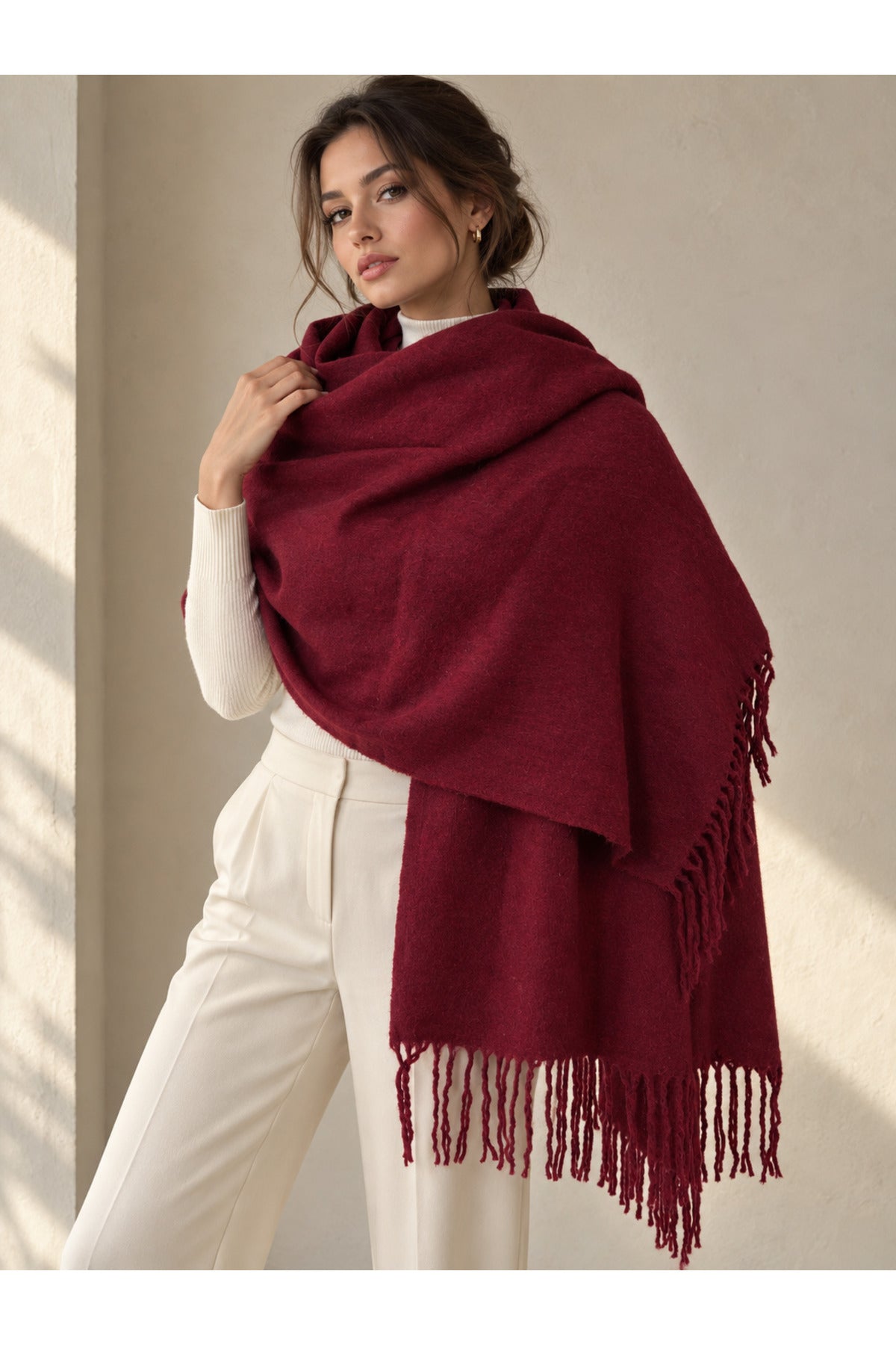 Camel Püsküllü Kaşmir Atkı Şal 70x185 cm SAL1337