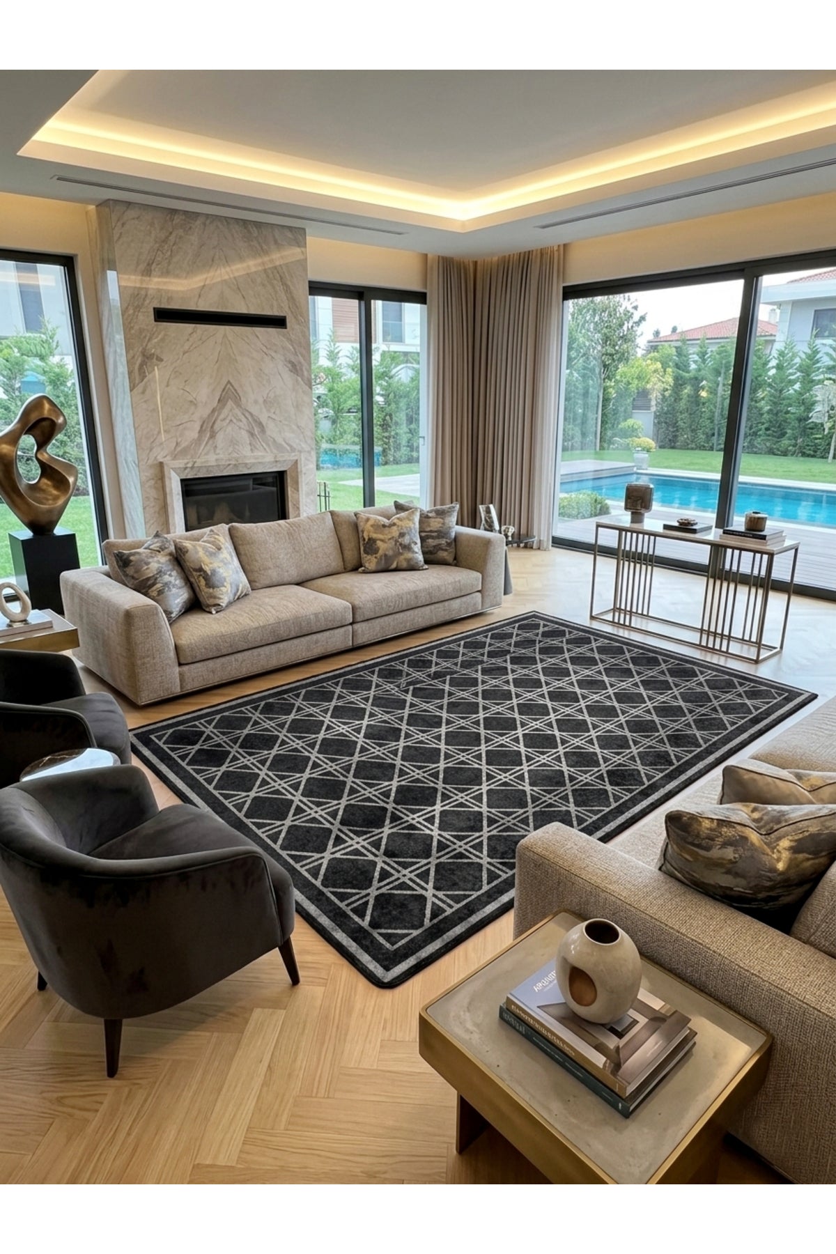 Geometrik Desen Lateks Taban Salon ve Yolluk Antre Halı