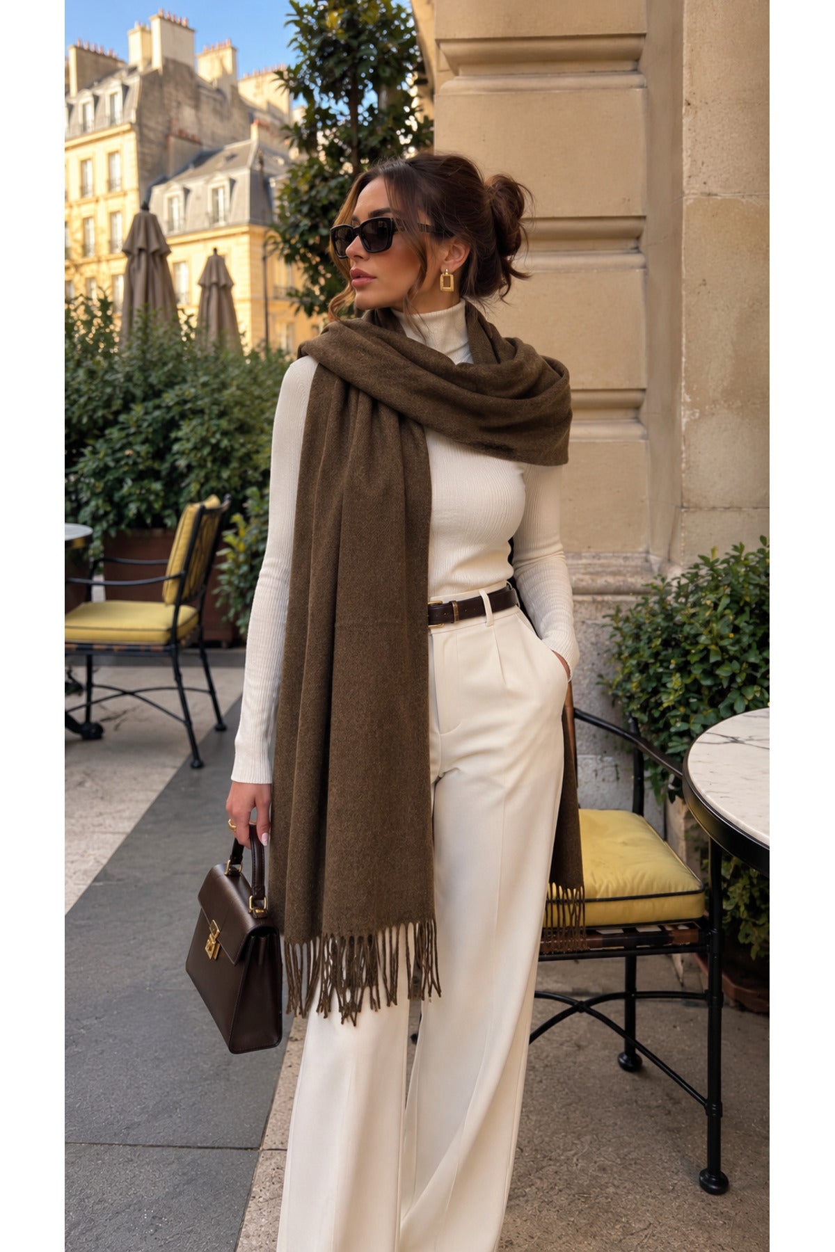 Camel Püsküllü Kaşmir Atkı Şal 70x185 cm SAL1337