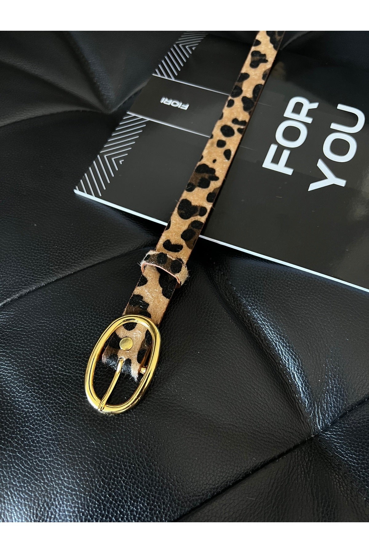 Oval Gold Tokalı Leopar Kadın Pantolon Kemeri, Ceket Kemeri, Elbise Kemeri, Gömlek Kemeri