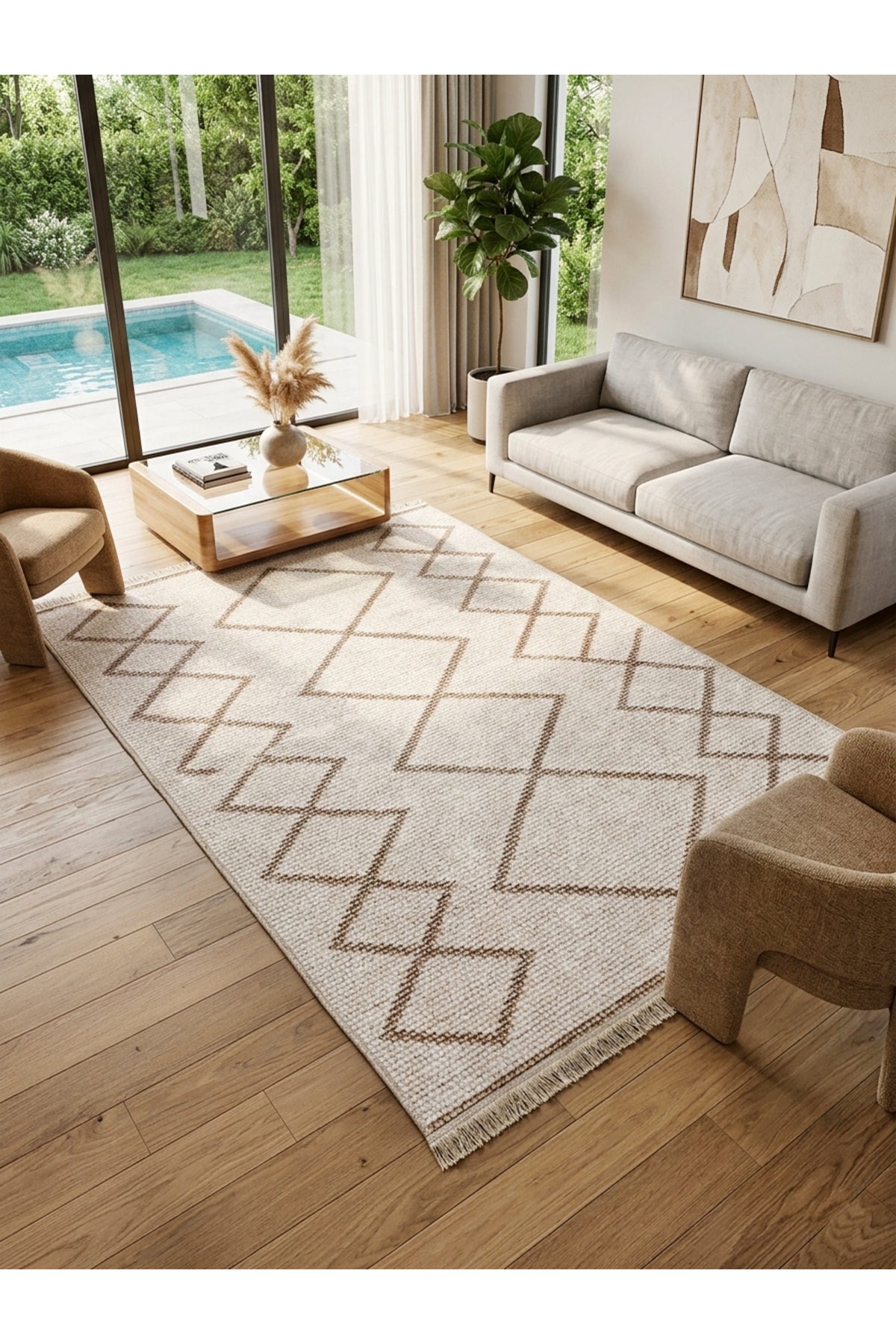 Geometrik Desen Lateks Taban Salon ve Yolluk Antre Halı
