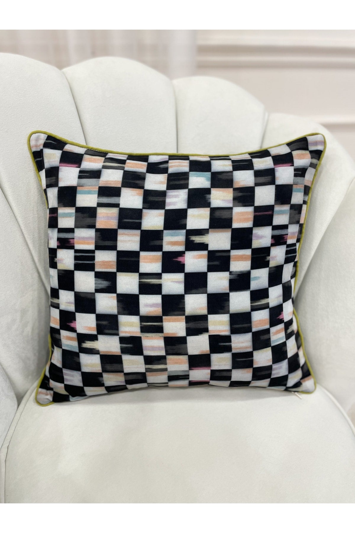 Damalı Soft Yumuşak Kumaş Kenar Biyeli Kırlent Kılıfı (45x45)