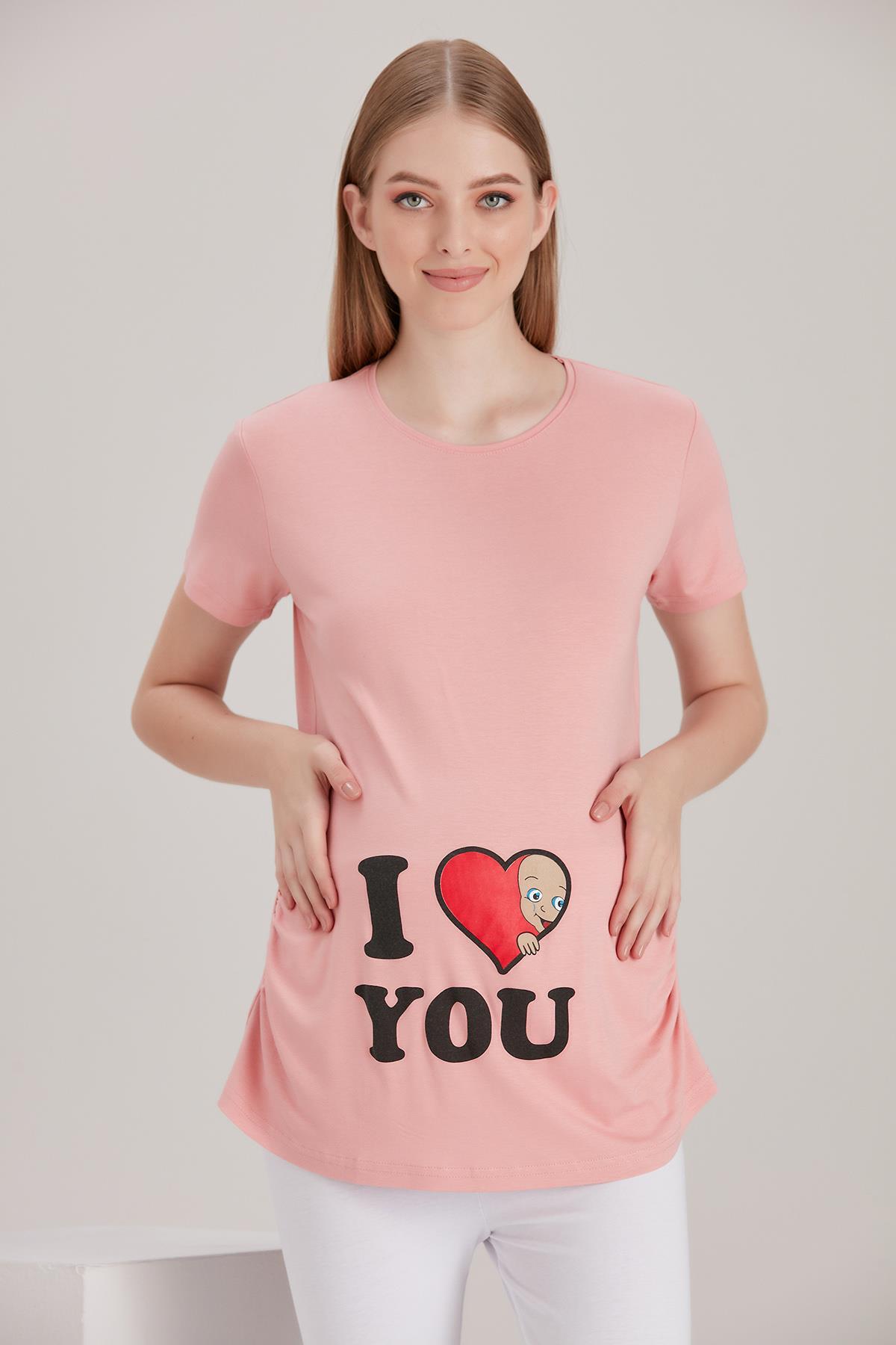 4490-kalpten Bakan Bebek Kısa Kol Viskon Hamile T-shirt