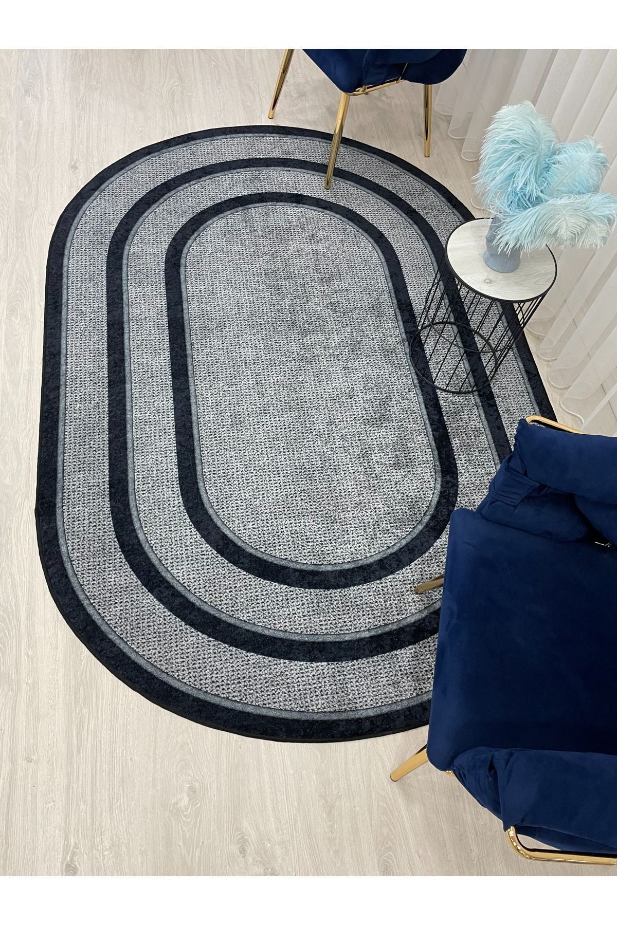 Kahve - Siyah - Hasır Jüt Sisal Bordürlü Görünümlü Dekoratif Halı