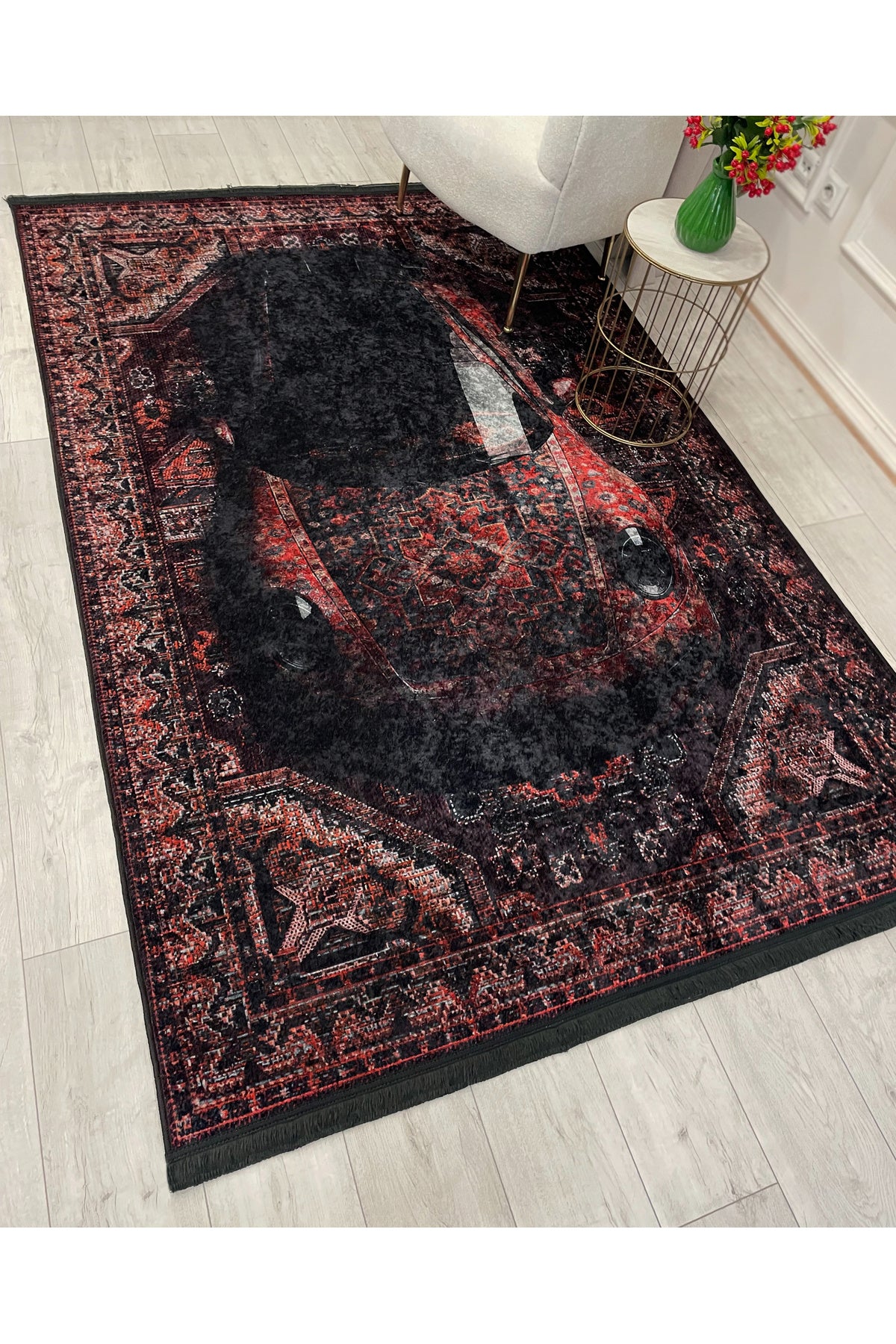 Vintage Araba Desenli Lateks Taban Halı