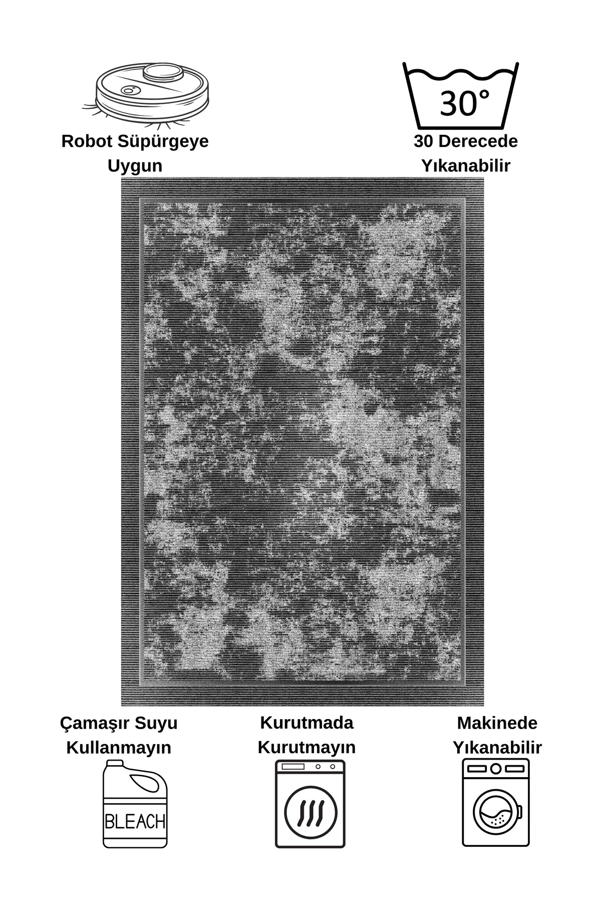 Vizon Kahverengi Geometrik Desen Kaymaz Taban Yolluk Halı