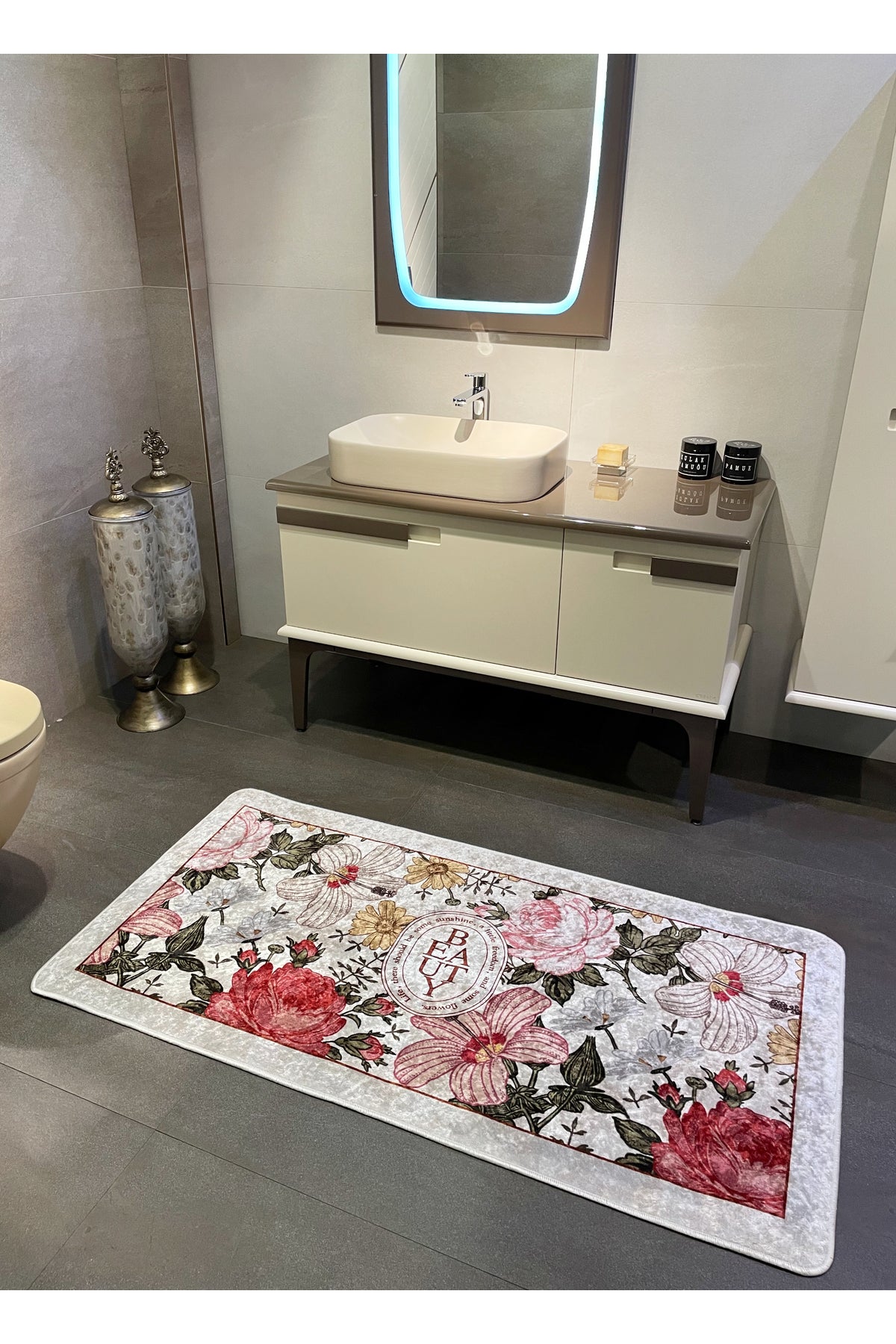 Tekli Çiçek Desenli Beauty Lateks Taban Banyo Paspas (EBAT 50X100)
