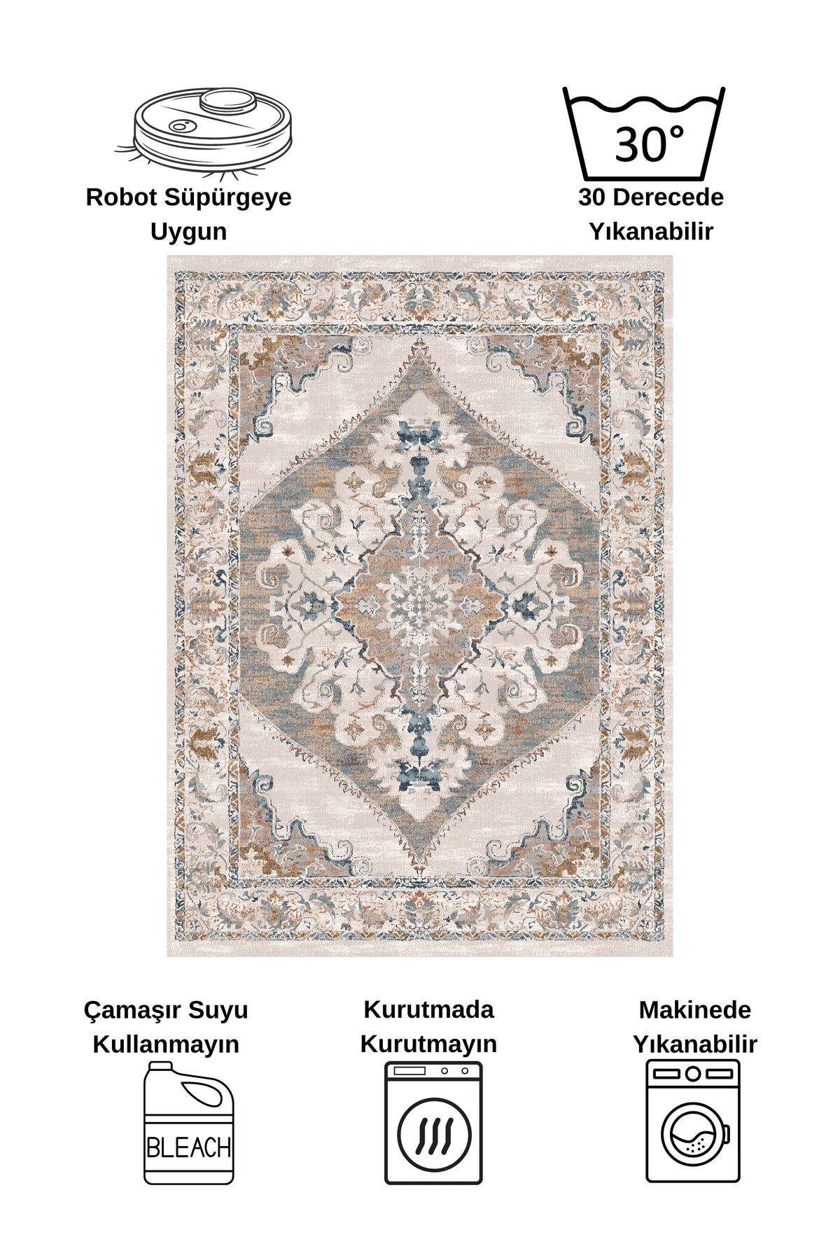 Göbekli Damask Desenli Lateks Taban Salon Halısı