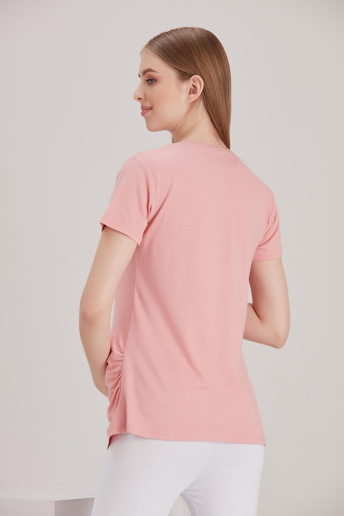 4490-kalpten Bakan Bebek Kısa Kol Viskon Hamile T-shirt