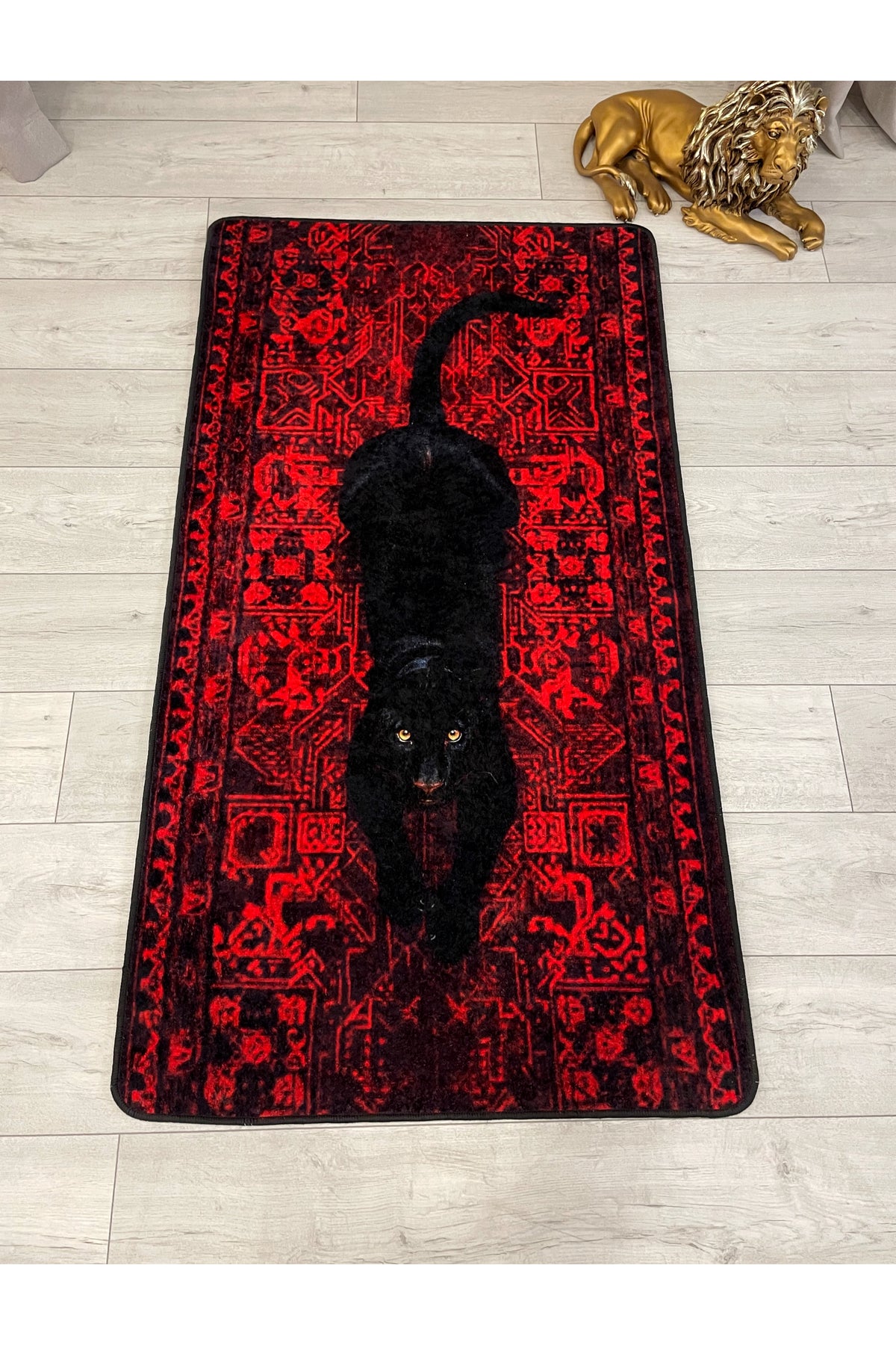 Çita Desenli Kırmızı Dekoratif Lateks Halı