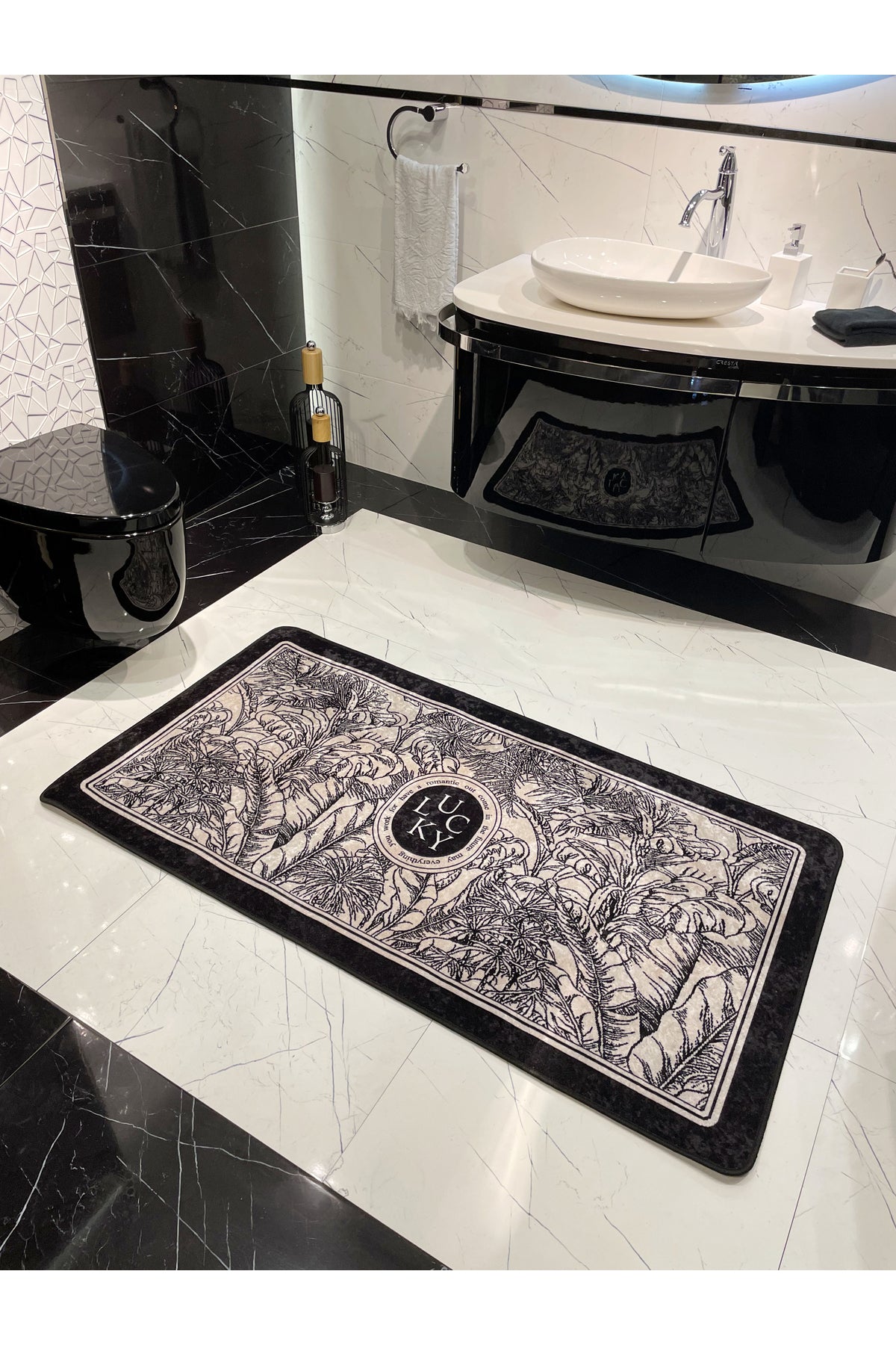Tekli Çiçek Desenli Lucky Lateks Taban Banyo Paspas (60X100 ÖLÇÜ)