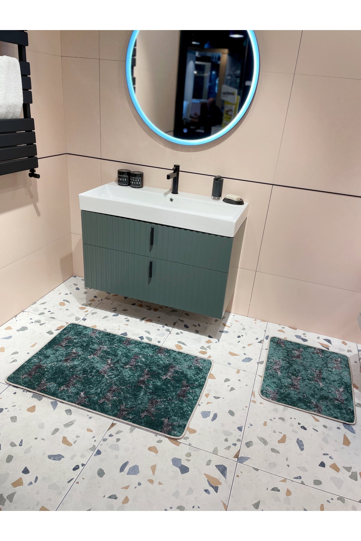 2'li Lateks Deri Taban Banyo Paspas Takımı (60X100 - 60X50) KoyuGri