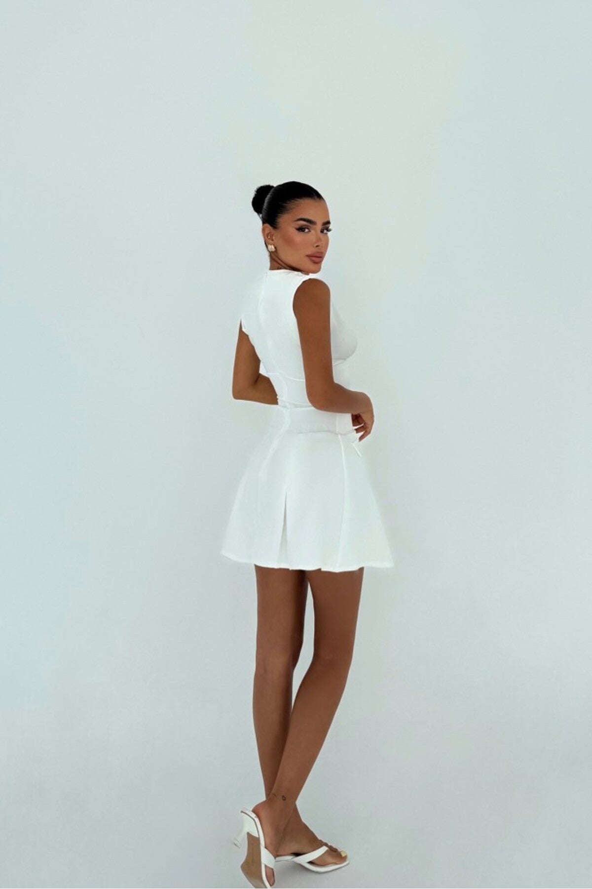 Beyaz Frilly Mini Elbise ATE-3010