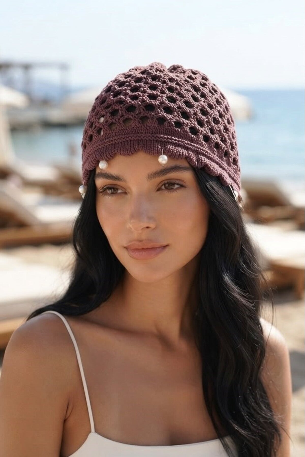 Beach Icon Premium İnci Detaylı Yazlık Örgü Bone