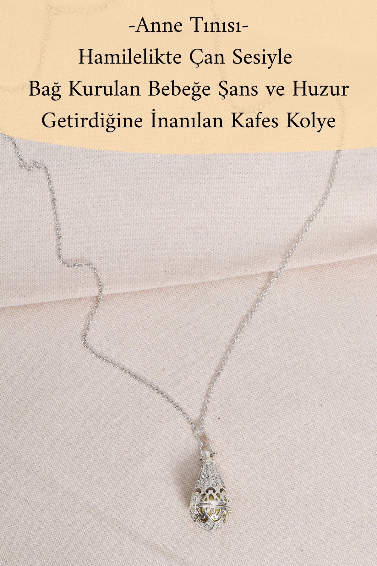 Anne Tınısı - Gold Renk Beyaz Taşlı Çan Kolye