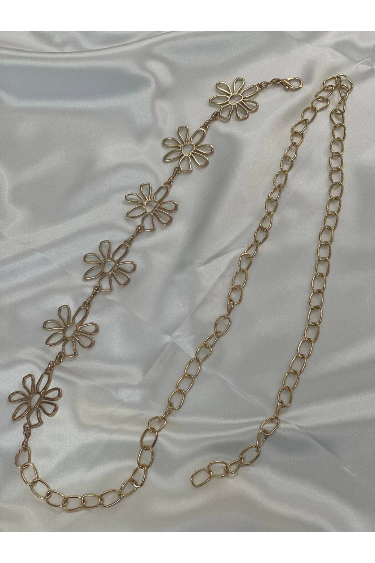 Papatya Gold Detaylı Kadın Bel Zinciri Bel Kemeri,Elbise Kemeri,Etek Kemeri,Pantolon Kemeri