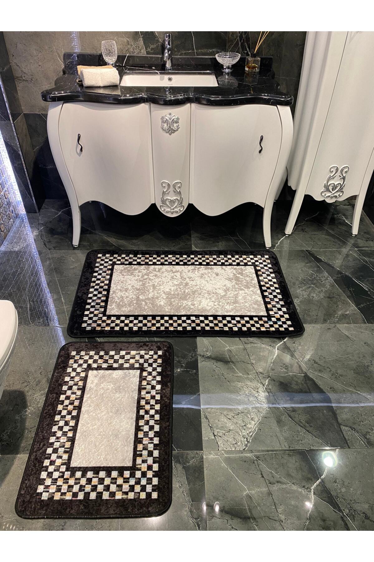 Lateks Taban Saçaksız (70X110 - 70X50) Ikili Banyo Paspas Takımı