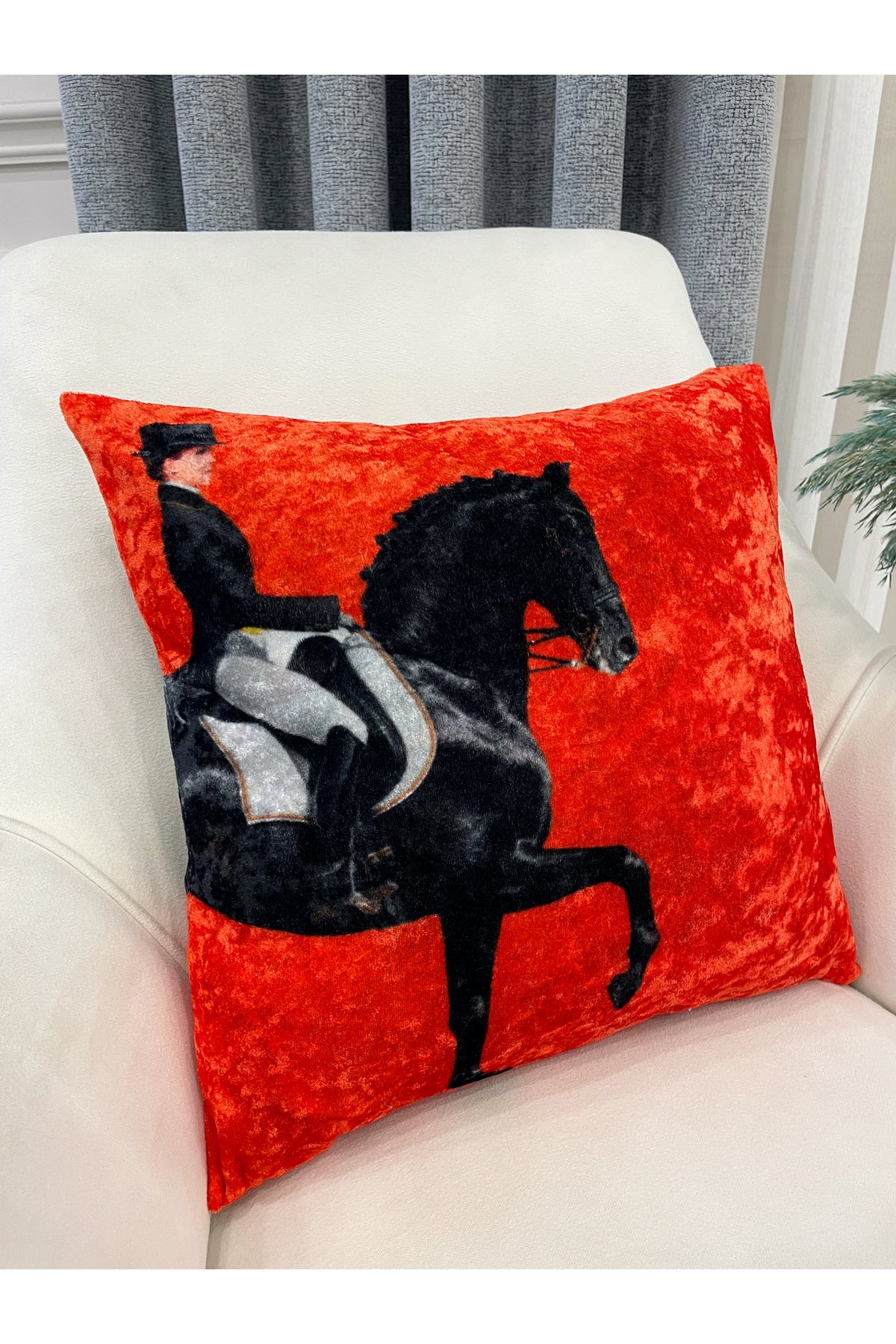Turuncu Horse At Desenli Kırlent Kılıfı 45x45
