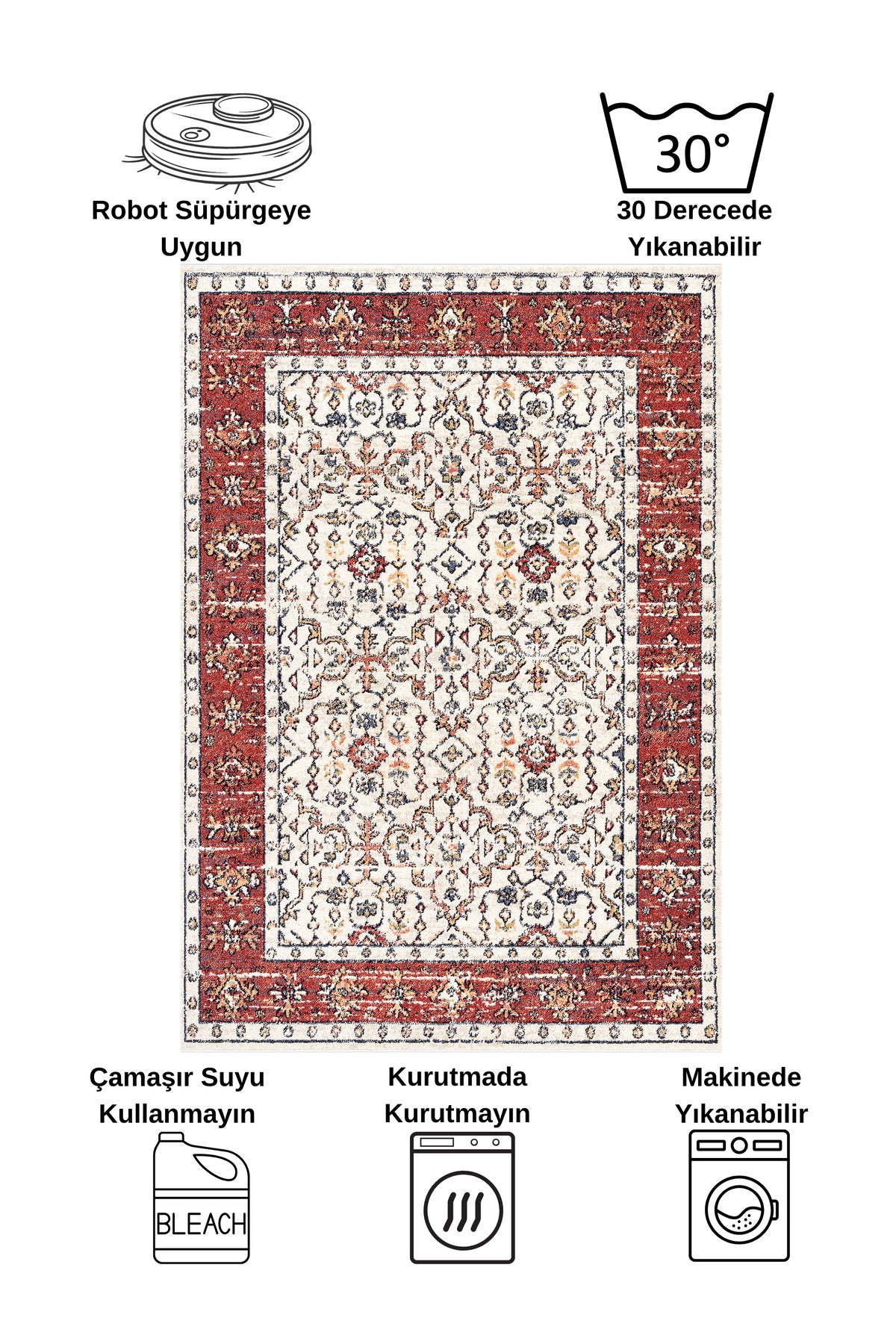 Kilim Motifli SAÇAKLI Klasik Kaymaz Taban Halı