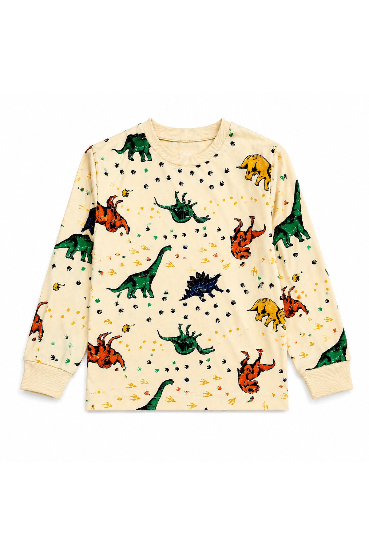 Elmas kids Erkek çocuk %100 pamuklu dinozor desenli bej renk uzun kollu pijama takımı