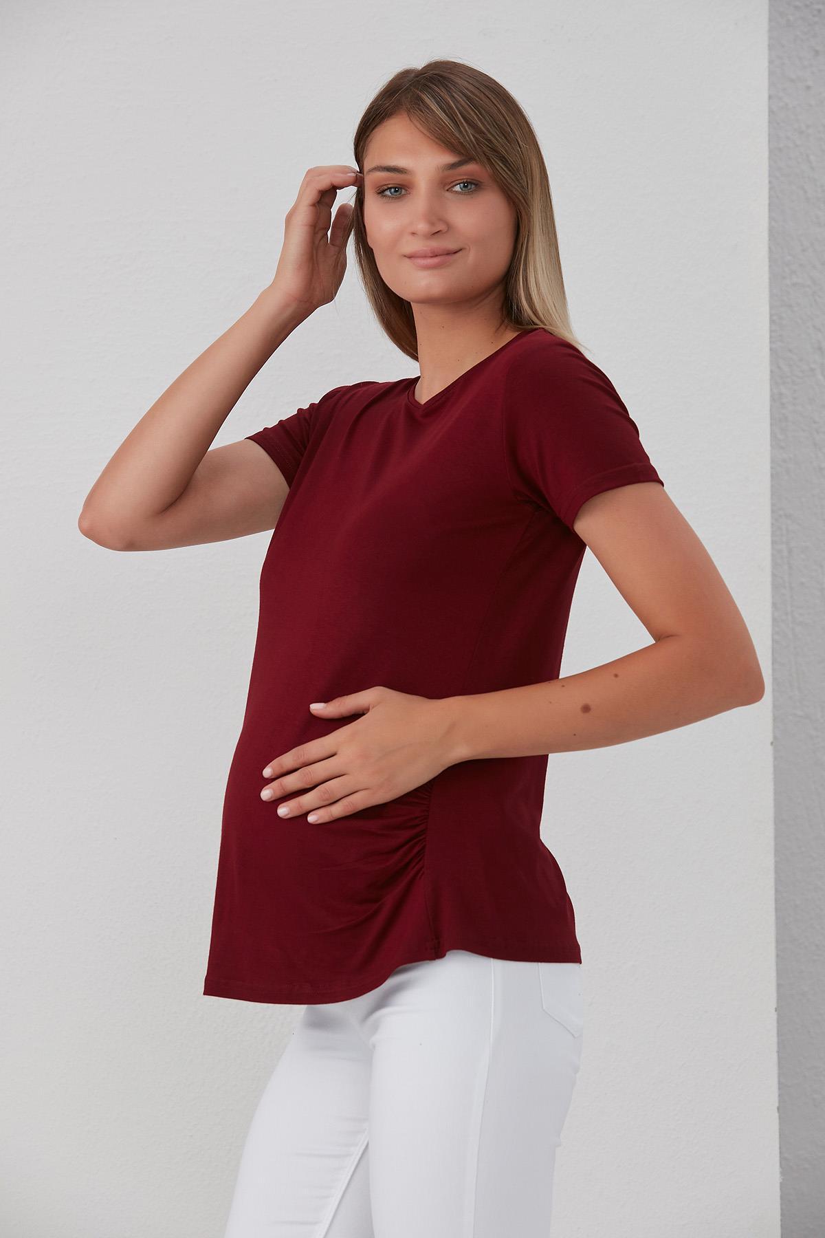 0788-viskon Körüklü Düz Hamile Kısa Kol T-shirt