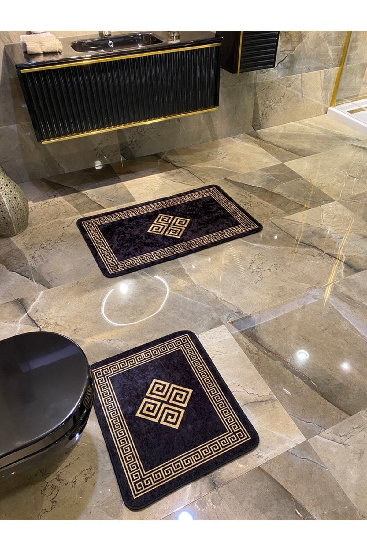 Losarina 2'li Lateks Taban Banyo Paspas Takımı (60X100 - 60X50) Gri