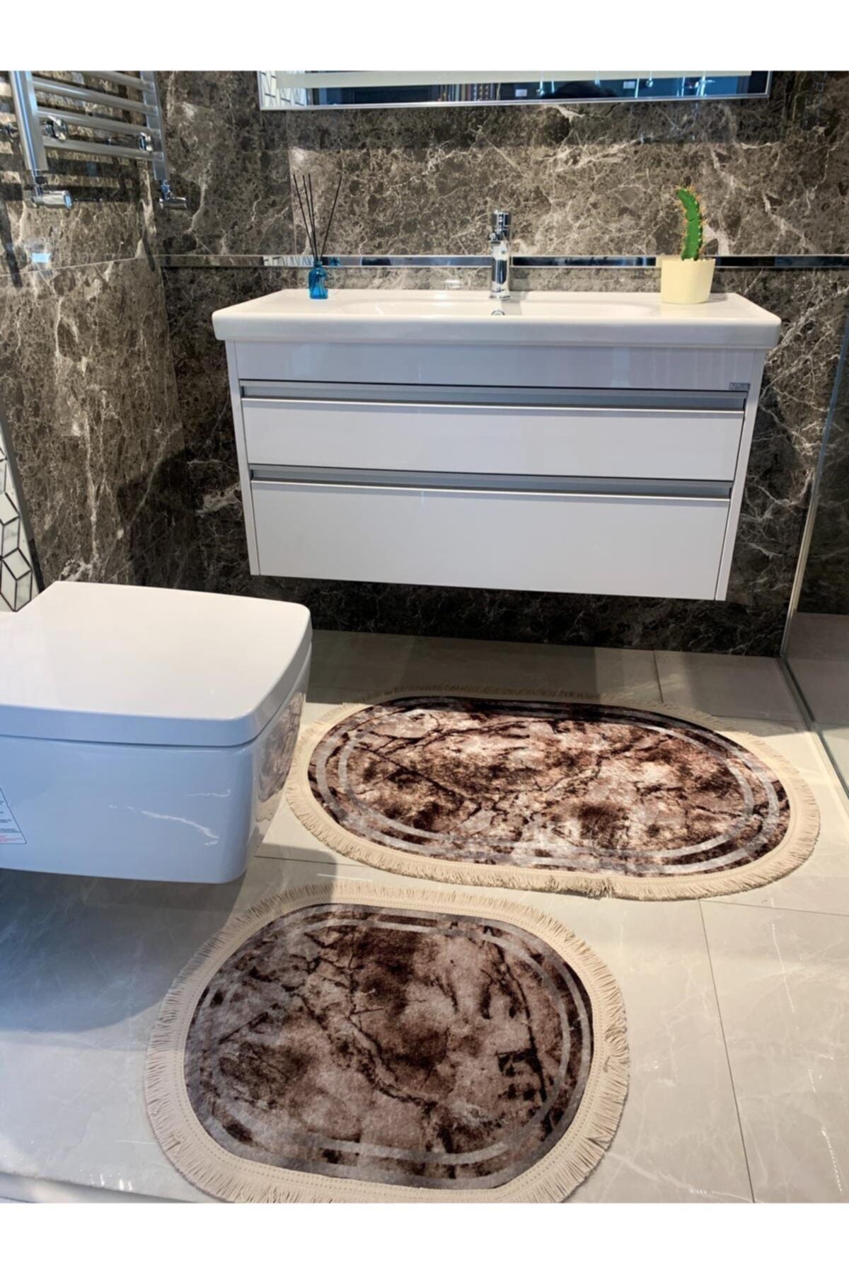 Lateks Taban Su Geçirmez Banyo Paspas Takımı Ebat (60X100 - 60X50)