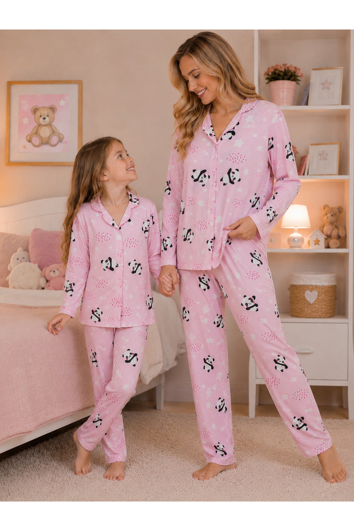 Anne kız pamuklu düğmeli uzun kollu pijama takımı ( tek takım fiyatıdır ayrı ayrı sepete ekleyip alabilirsiniz