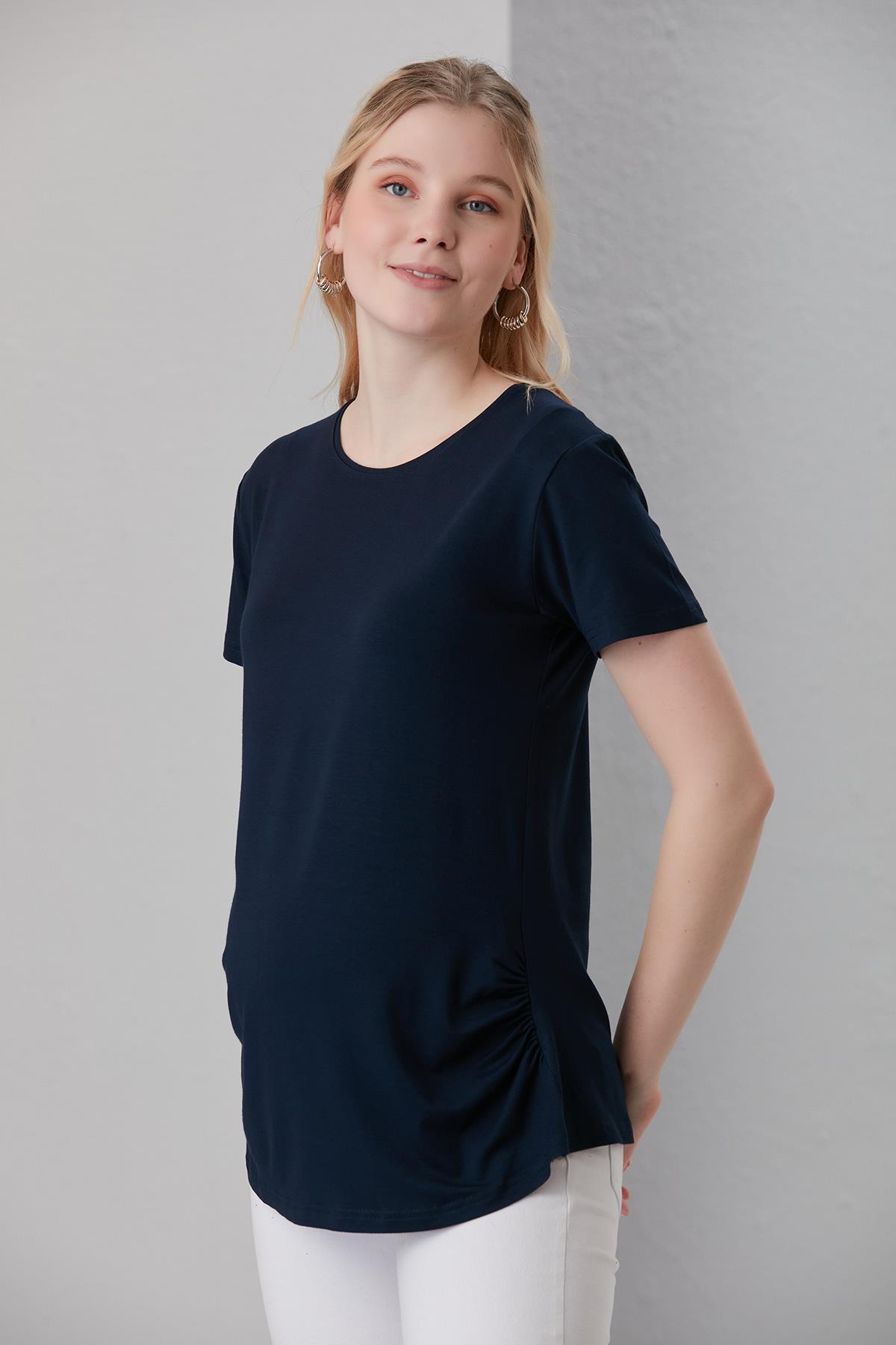 0788-viskon Körüklü Düz Hamile Kısa Kol T-shirt