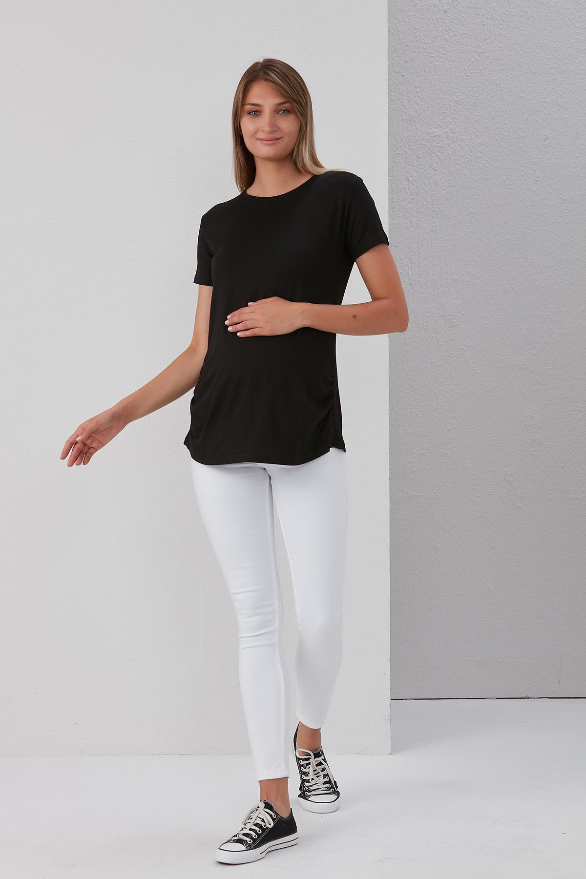 0788-viskon Körüklü Düz Hamile Kısa Kol T-shirt