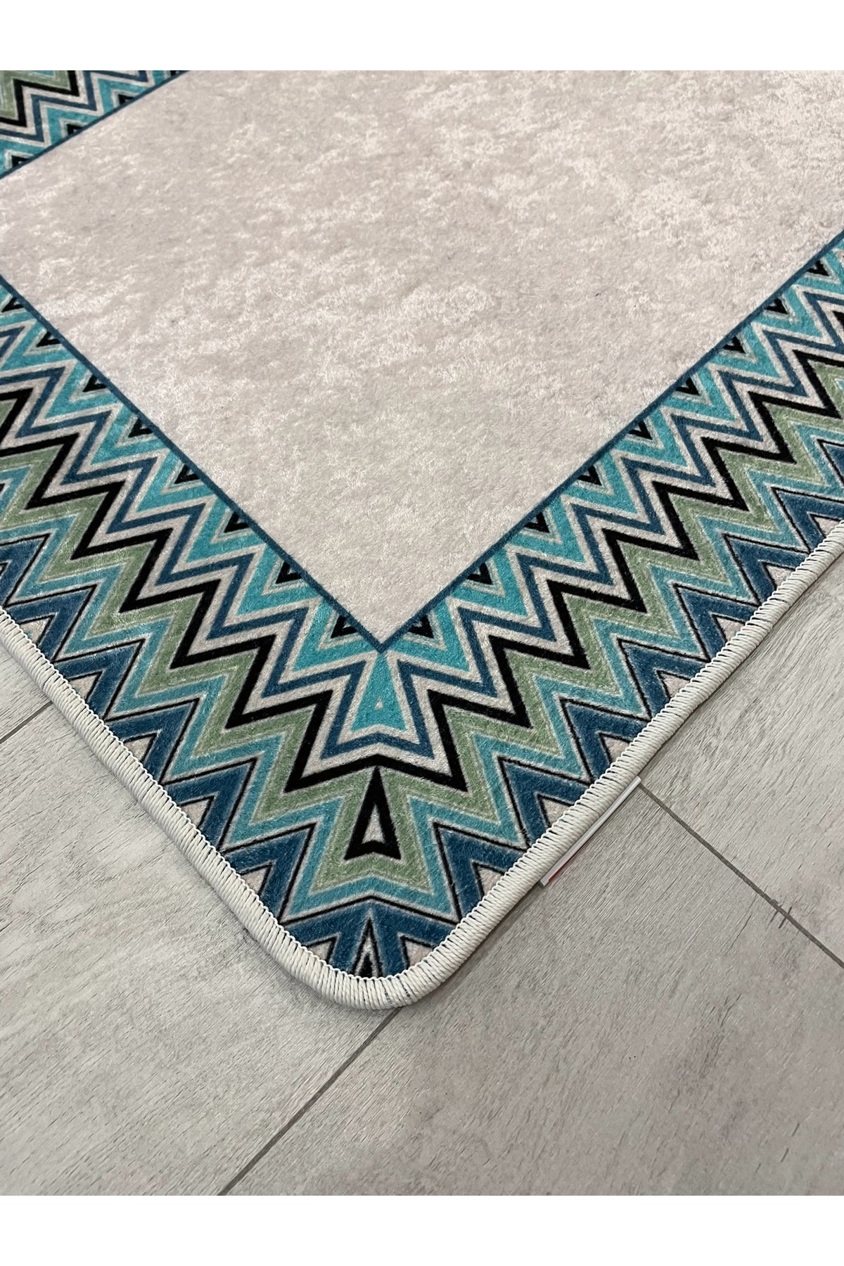 Mint Yeşil - Zigzag Desenli Deri Taban 2 li Banyo Paspas (60x100 - 60x50)