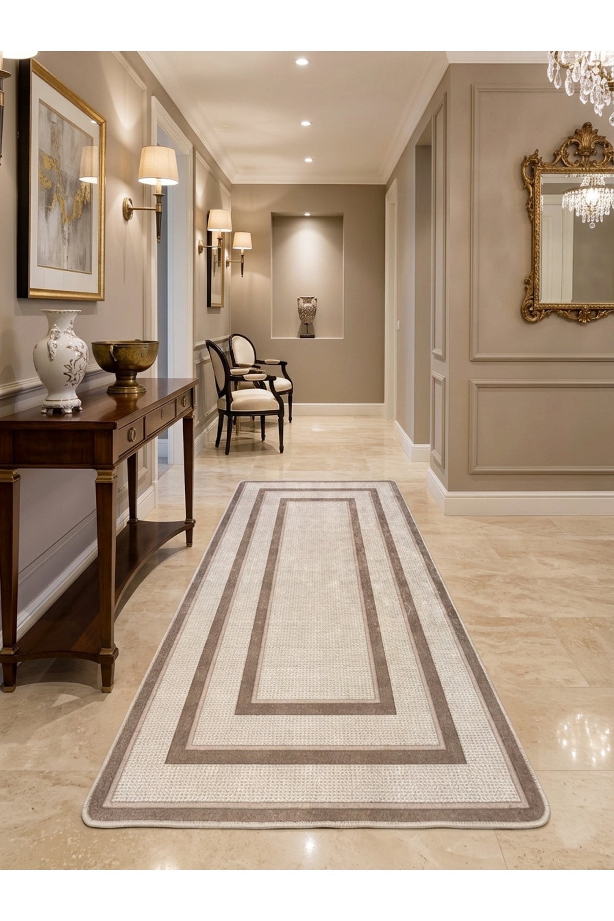 Hasır Jüt Sisal Görünümlü Bordürlü Modern Salon Yolluk Antre Halı