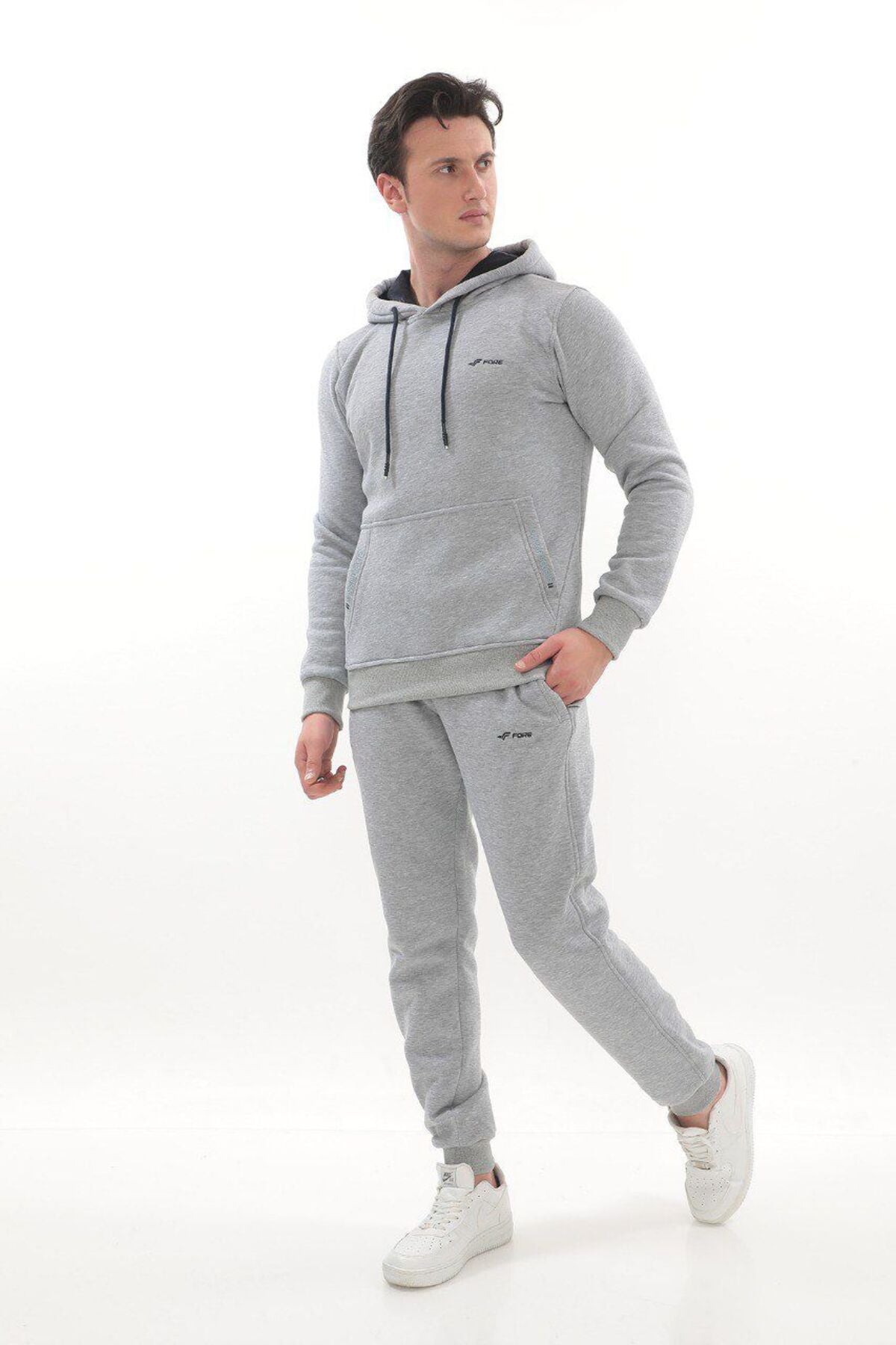 Kanguru Cepli Kapüşonlu 3 Iplik Kışlık Sweat Takım