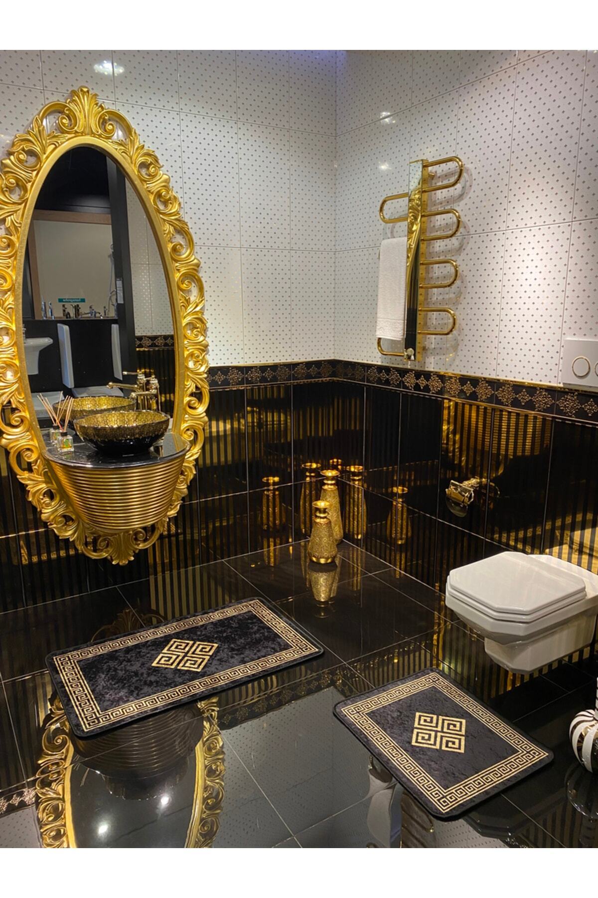 Losarina 2'li Lateks Taban Banyo Paspas Takımı (60X100 - 60X50) Gri