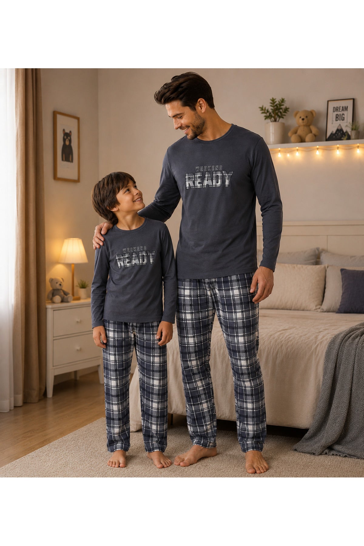 Baba oğul yumuşacık uzun kollu mevsimlik pijama takımı ( tek takım fiyatıdır)