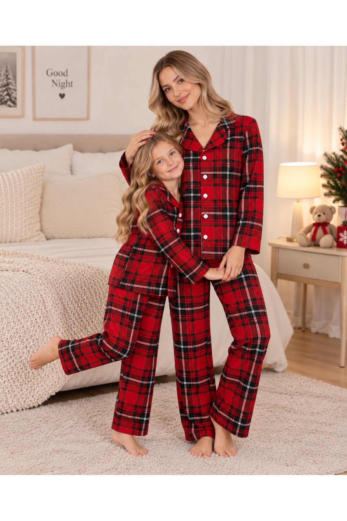 Anne ki pamuklu yumuşacık ekose düğmeli uzun kollu süet pijama takımı (tek takım fiyatıdır)