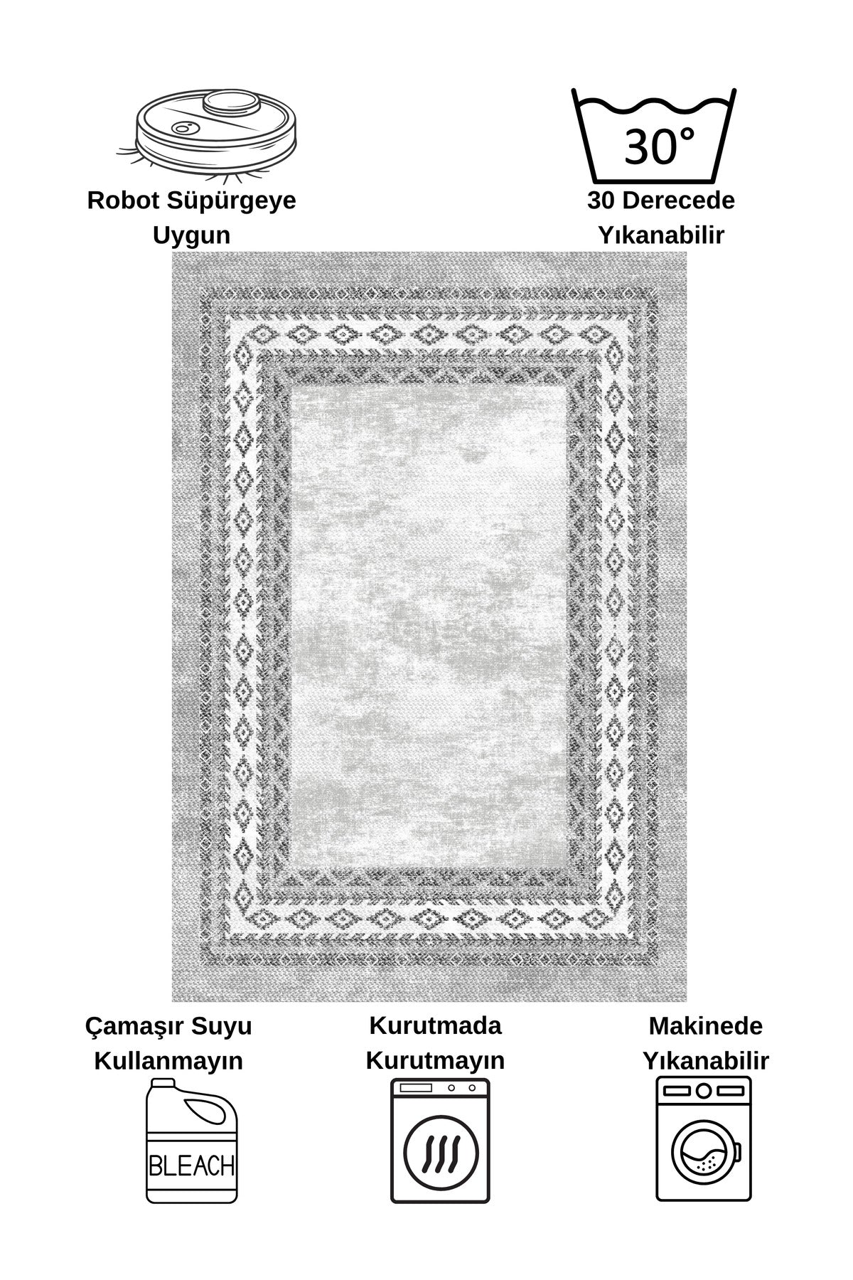 GRİ-KAHVE Jüt Sisal Görünümlü Lateks Taban Halı