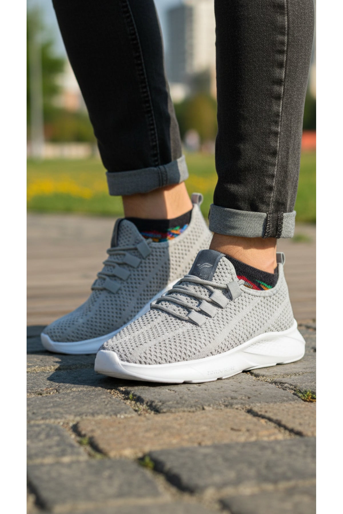 Unisex Gri Triko Fileli Spor Ayakkabı - Hafif Tabanlı, Günlük Yürüyüş ve Koşu Ayakkabısı