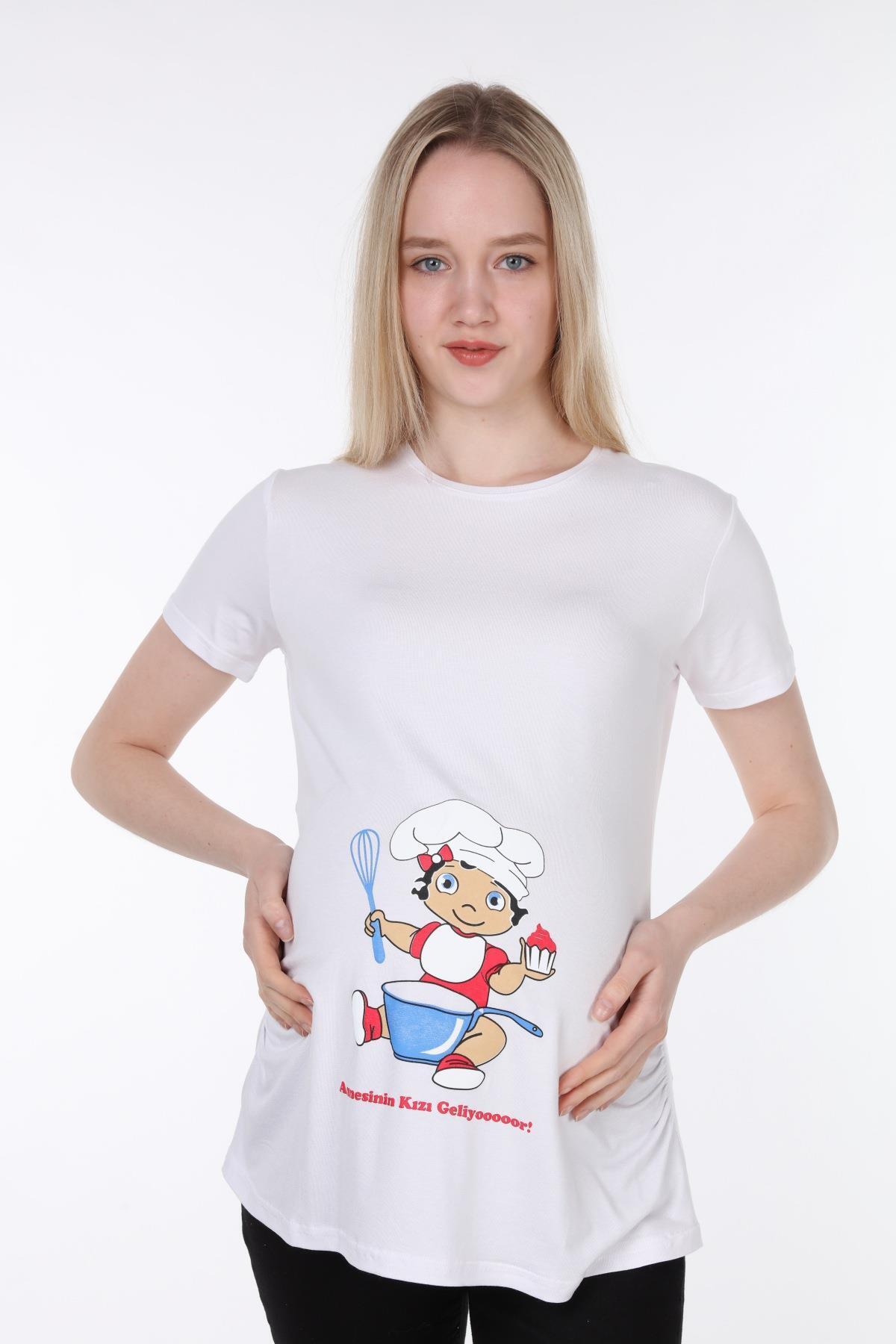 4475-annesinin Kızı Geliyooor Viskon Hamile Kısa Kol T-shirt