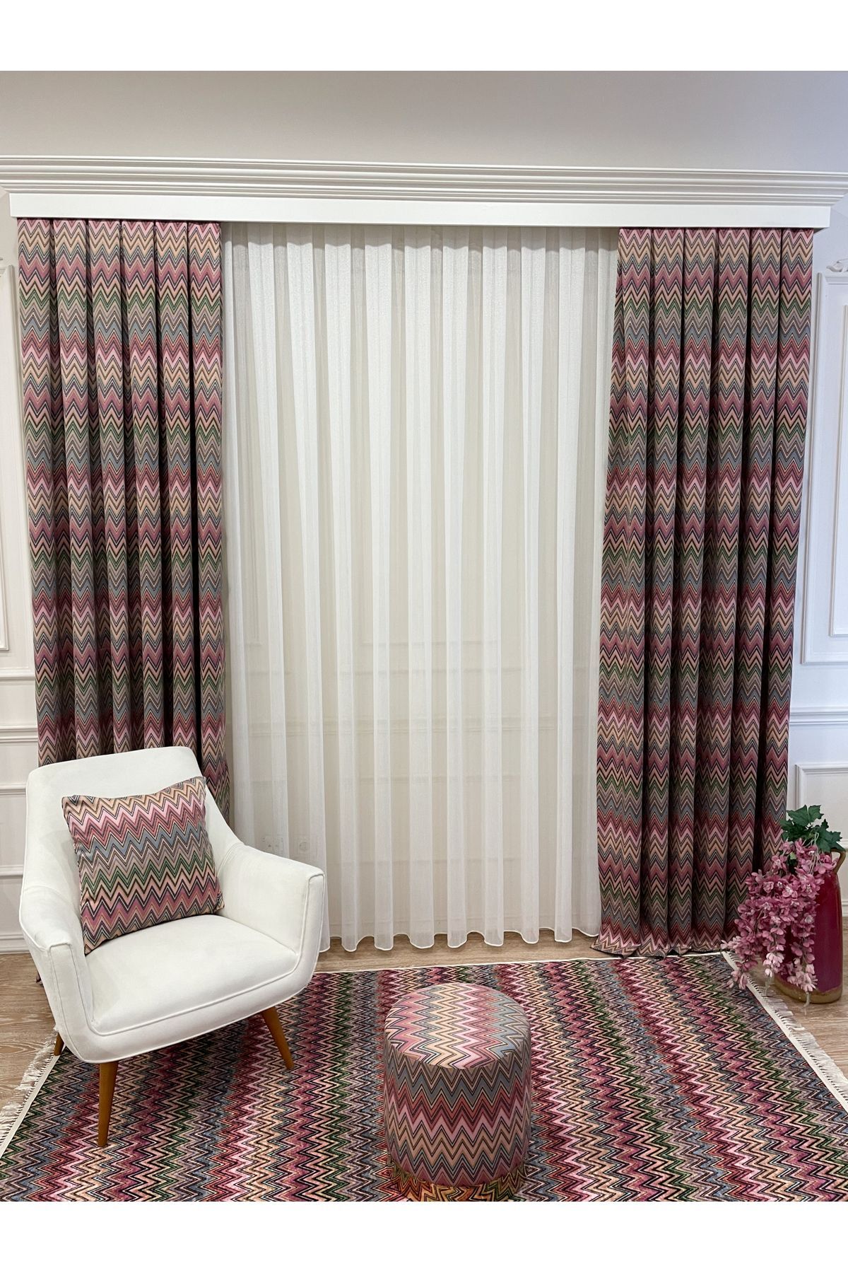 Zigzag Desenli 1/3 SIK PİLE Fon Perde
