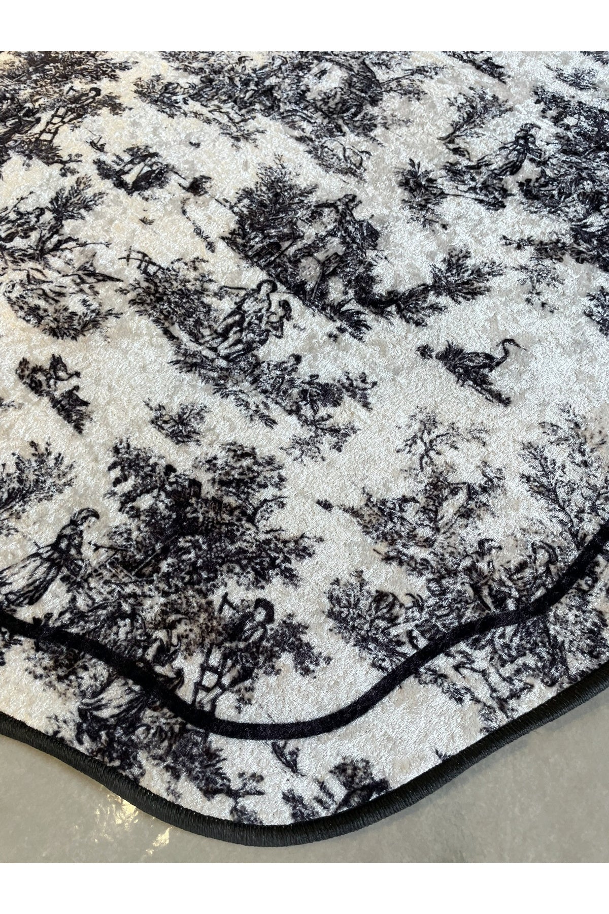 Toile de Jouy Temalı Tekli Lateks Taban Banyo Paspası (80X120)