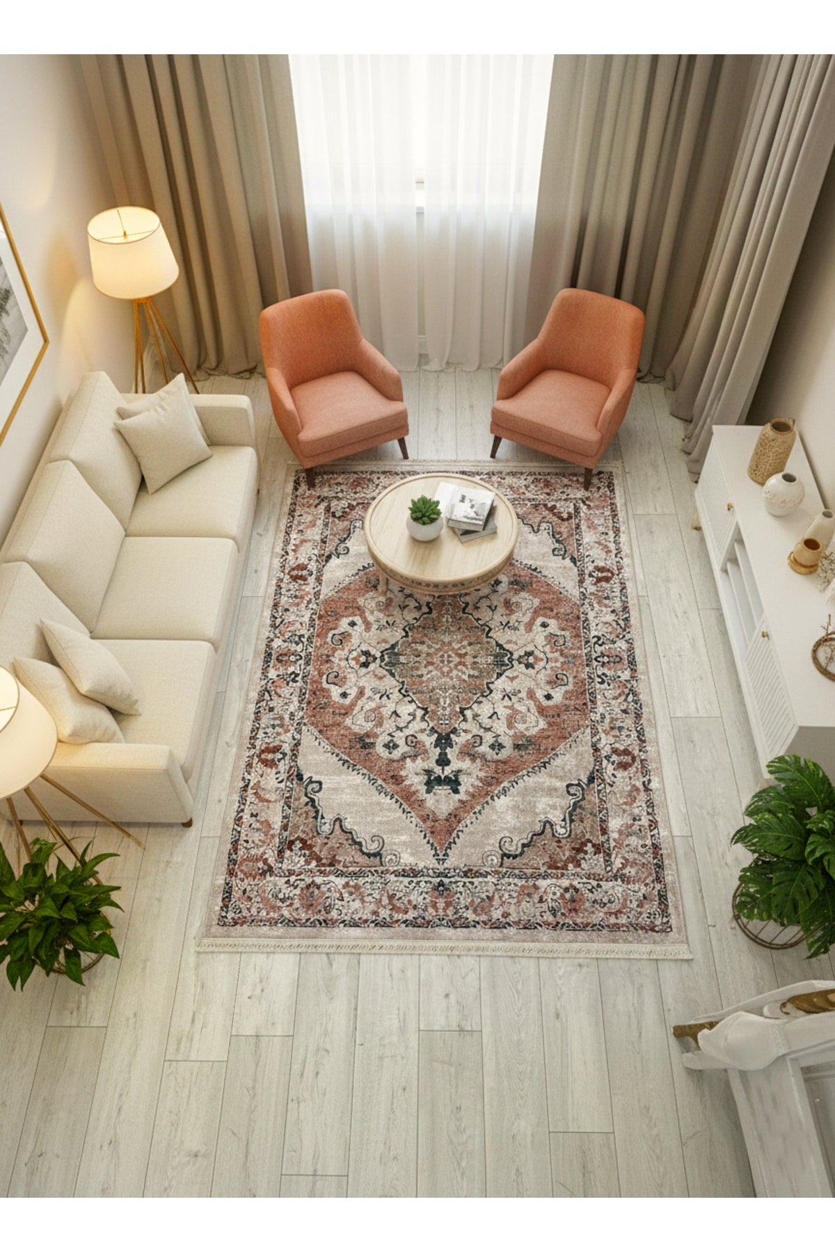 Göbekli Damask Desenli Lateks Taban Salon Halısı