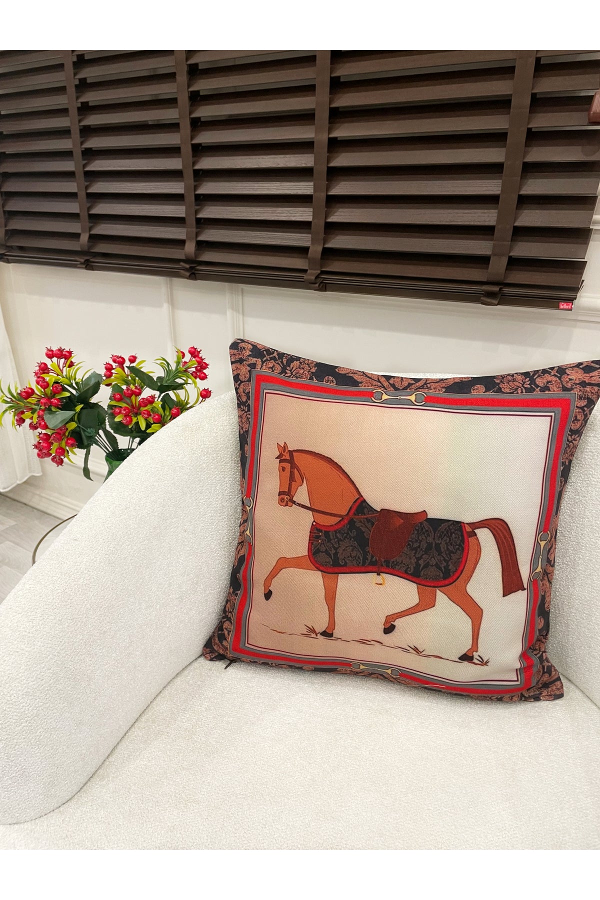 Horse At Desen Dokuma Kumaş Kırlent 45x45