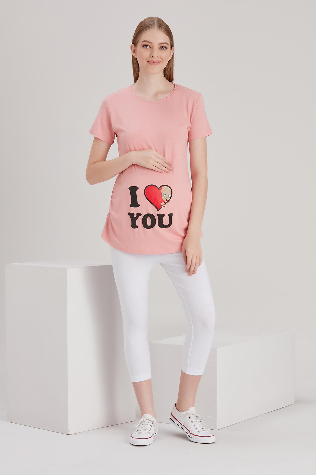 4490-kalpten Bakan Bebek Kısa Kol Viskon Hamile T-shirt