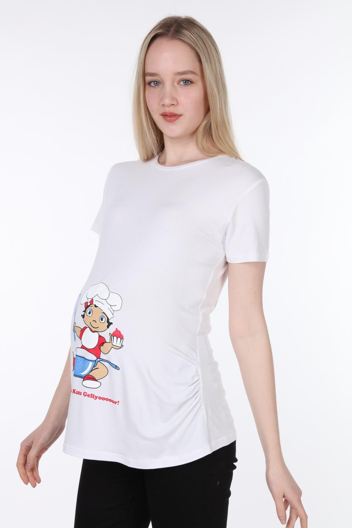 4475-annesinin Kızı Geliyooor Viskon Hamile Kısa Kol T-shirt