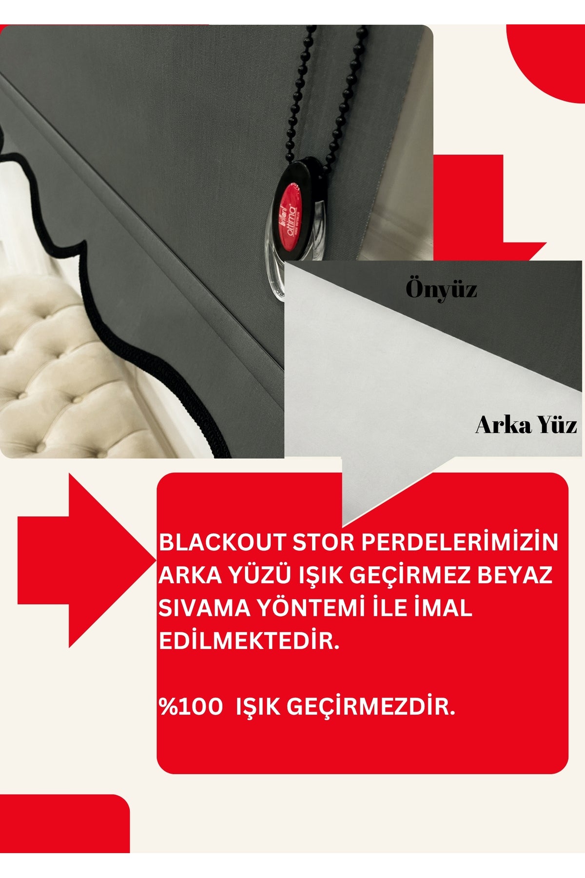 KOYU GRİ RENK- ETEKLİ Blackout Karartma Stor Perde Yüksek Kalite % 100 Işık Geçirmez