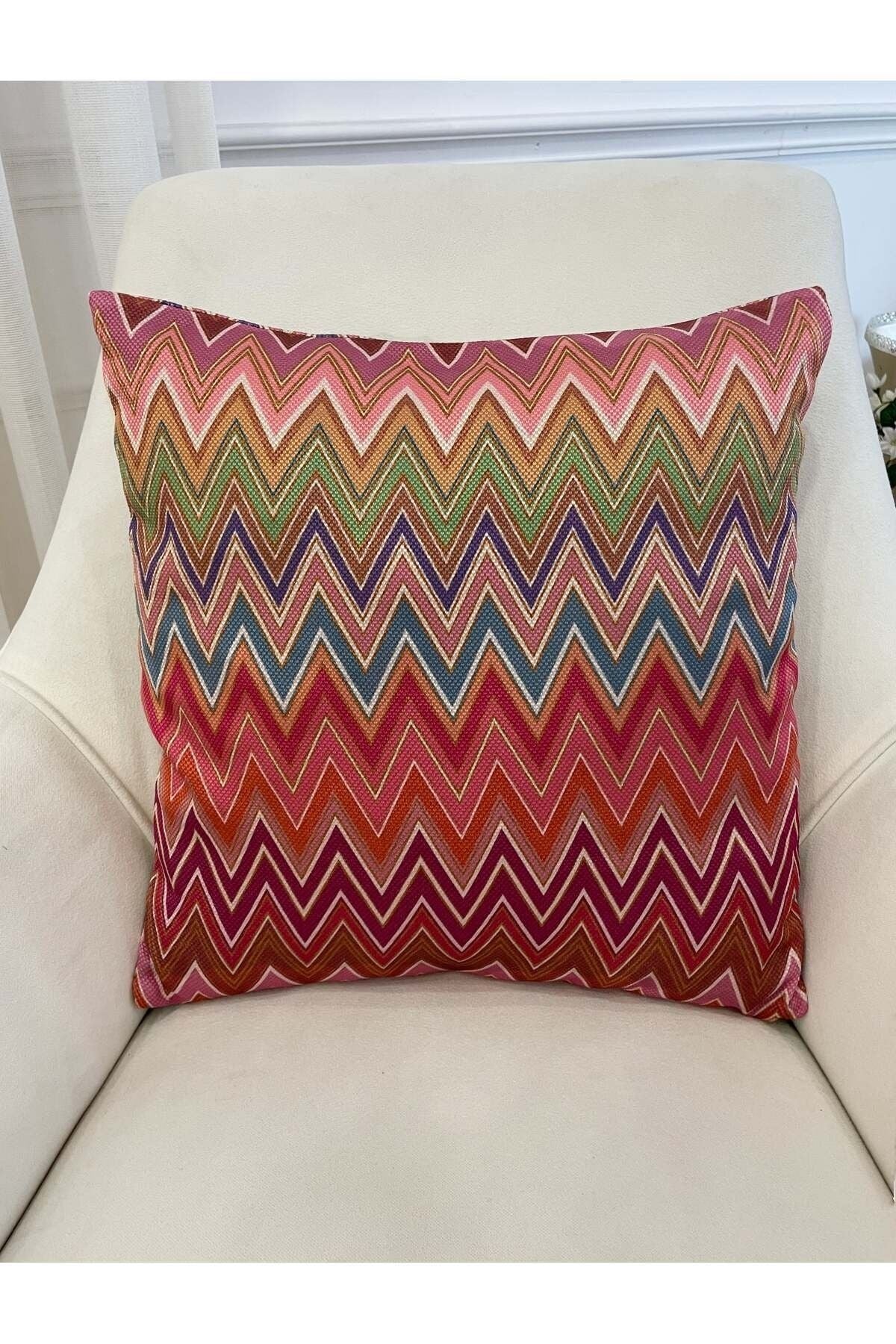 Zigzag Desen Renkli Kırlent Kılıfı 45x45