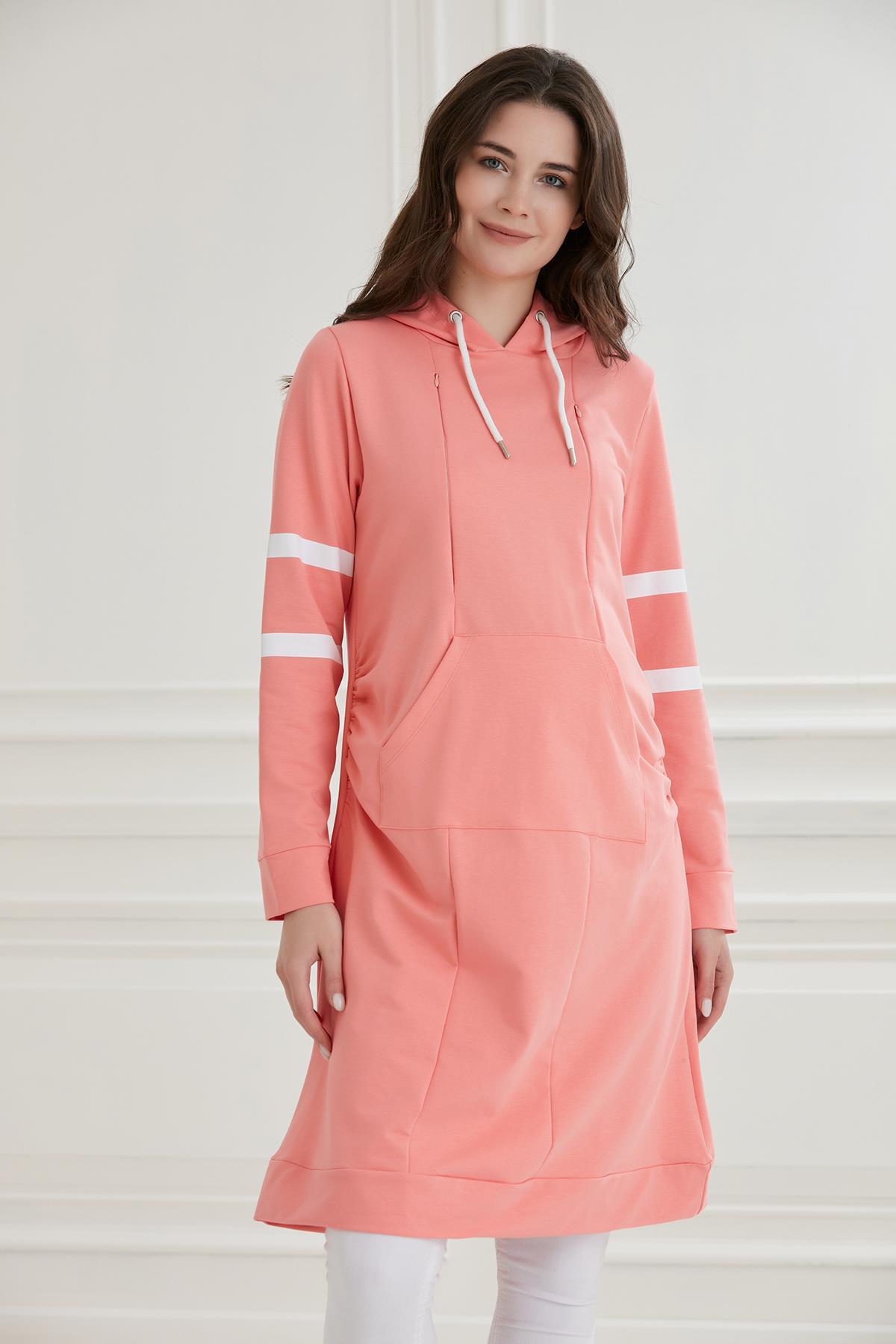 O7213-bant Çizgi Kol Emzirmeli Hamile Sweatshirt-tunik